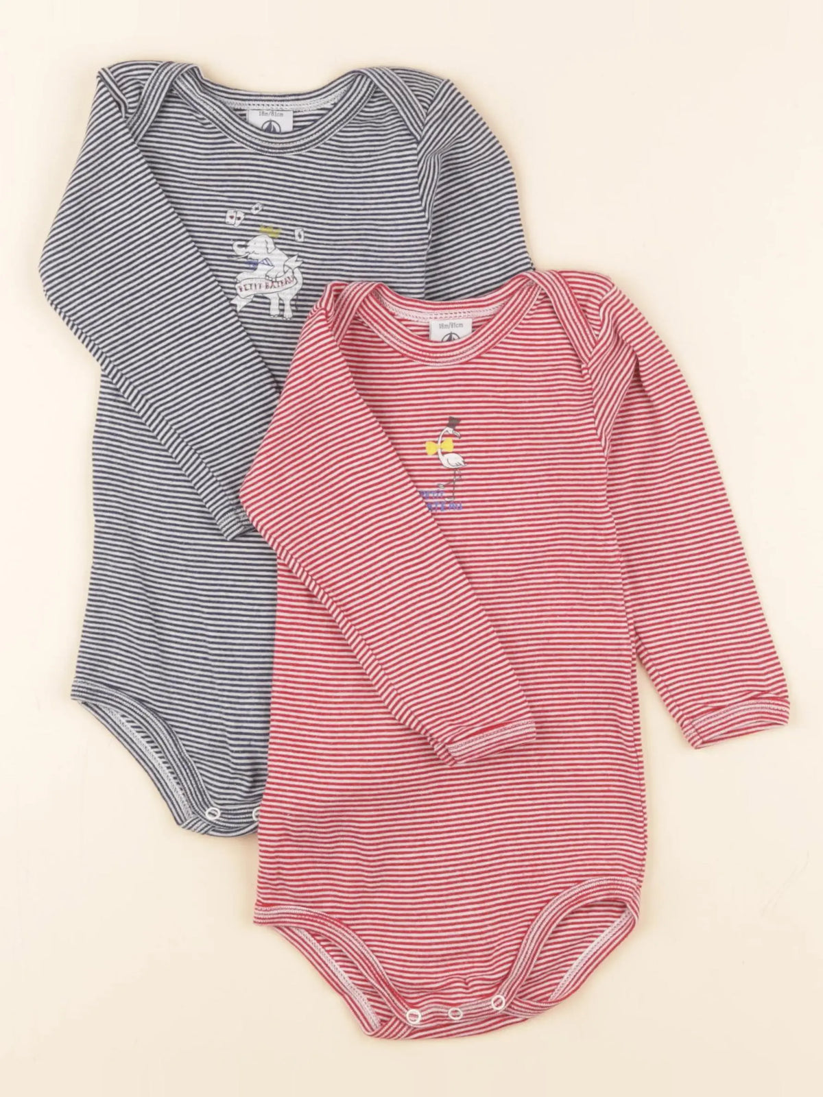 Petit Bateau - lot de 2 bodies en coton bleu, rouge - 18 mois