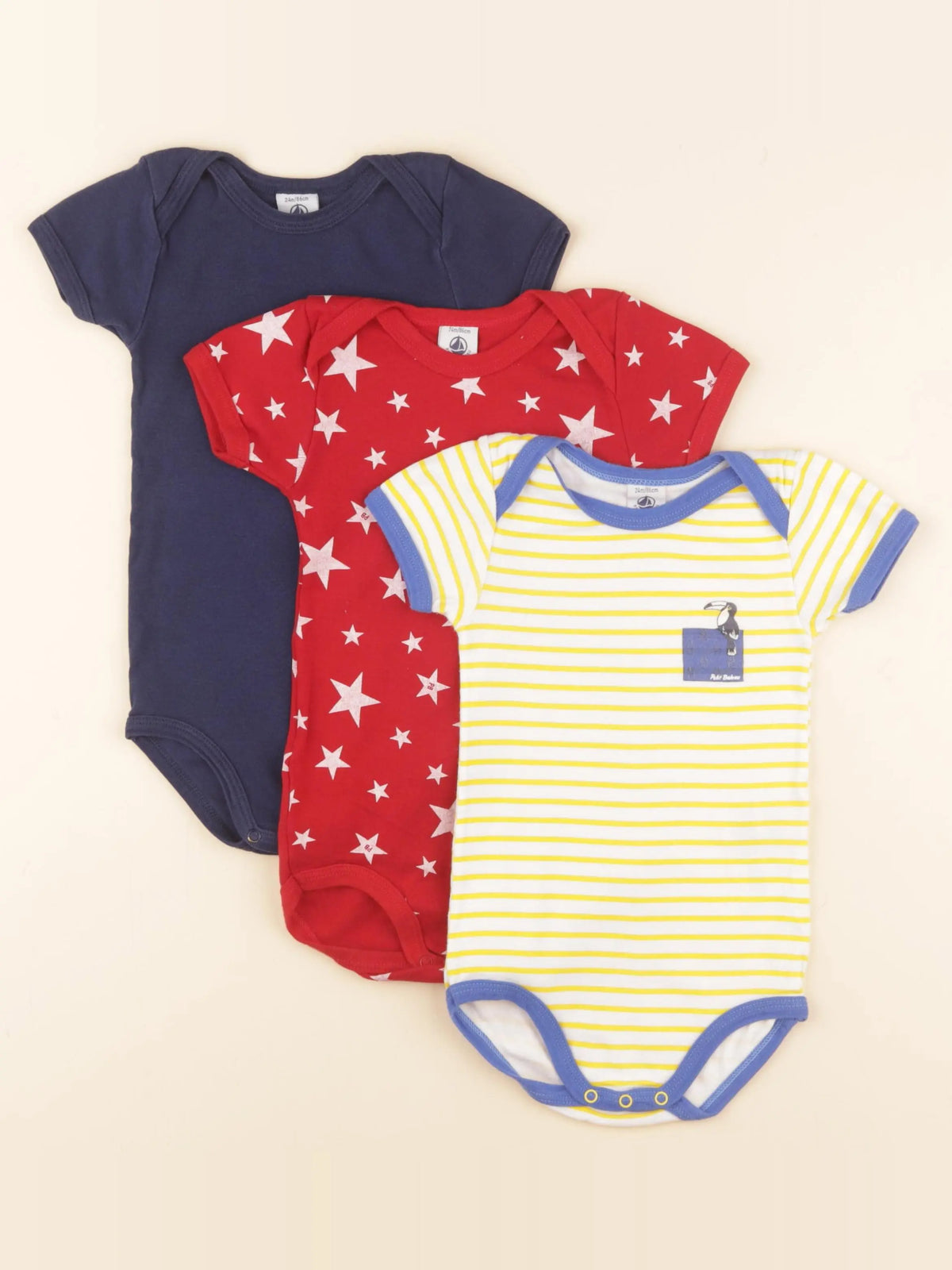 Petit Bateau - lot de 3 bodies en coton multicolore - 24 mois