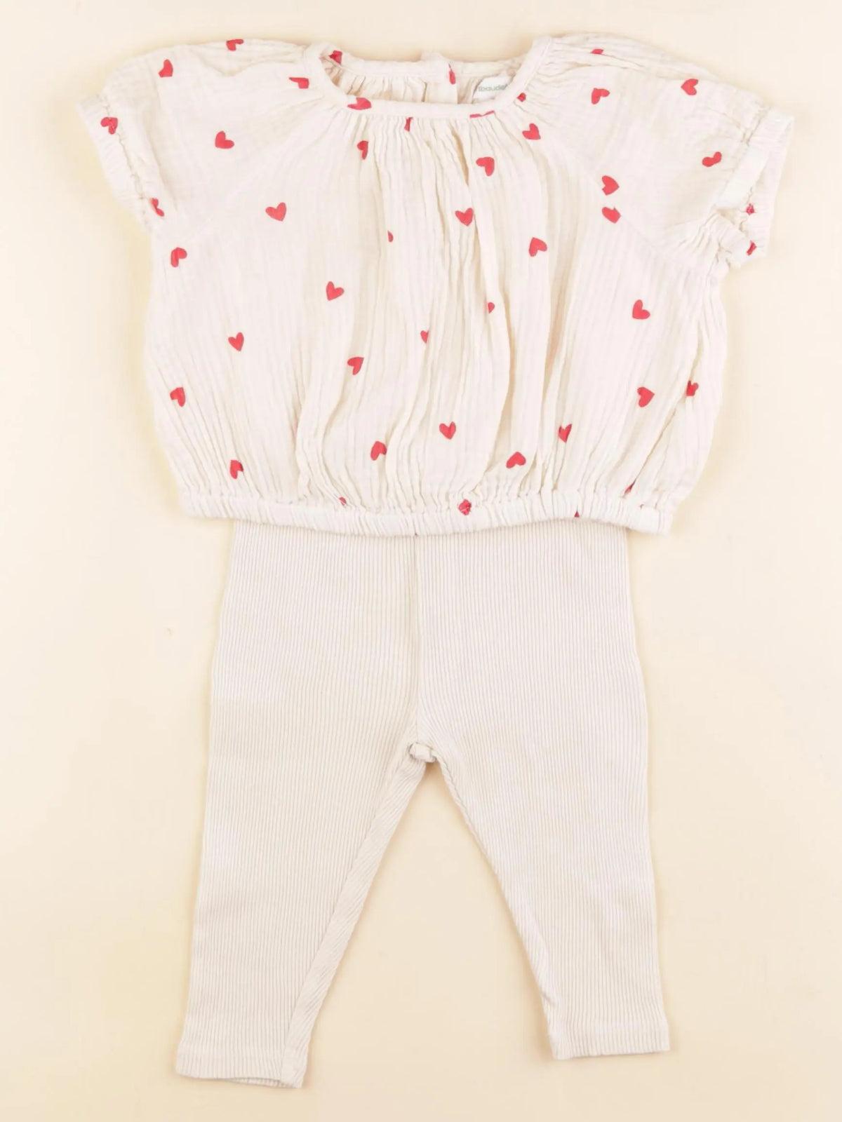 Vertbaudet - ensemble beige - 9 mois