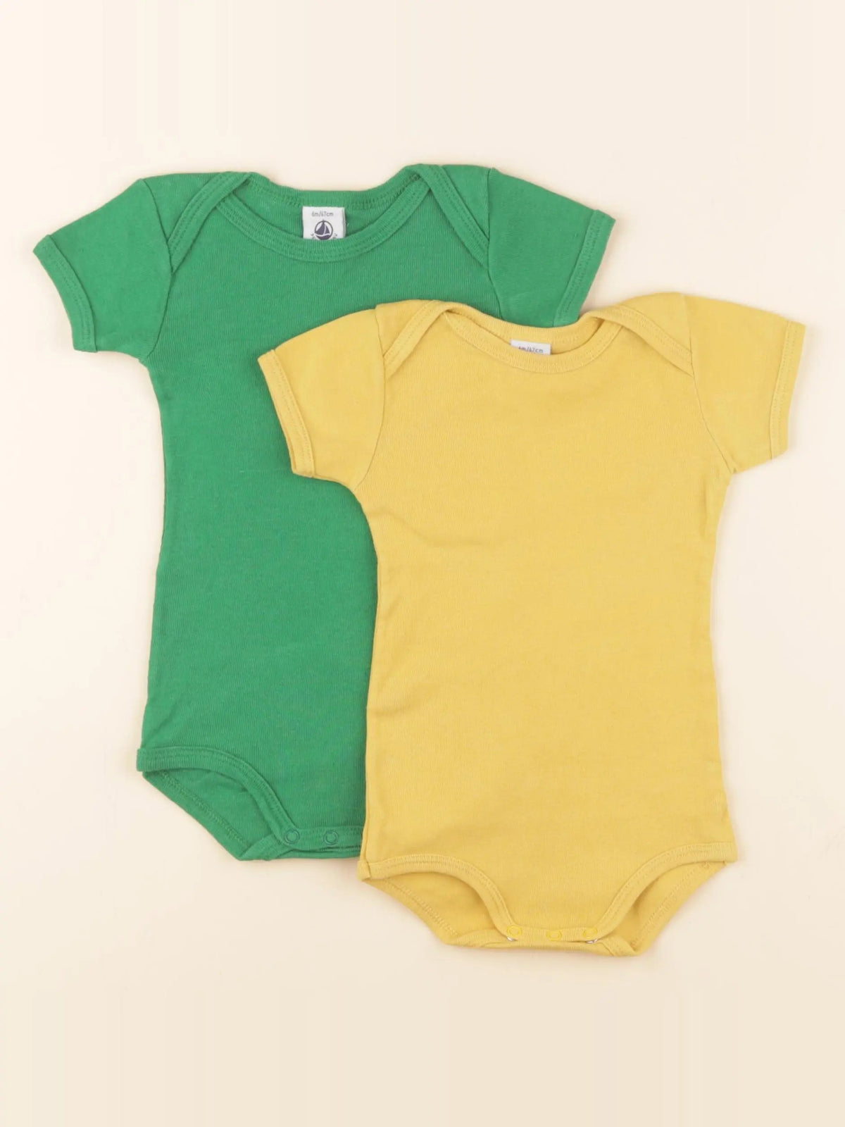 Petit Bateau - lot de 2 bodies en coton jaune, vert - 6 mois