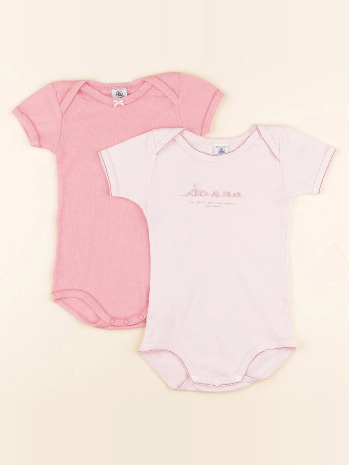 Petit Bateau - lot de 2 bodies en coton rose - 12 mois