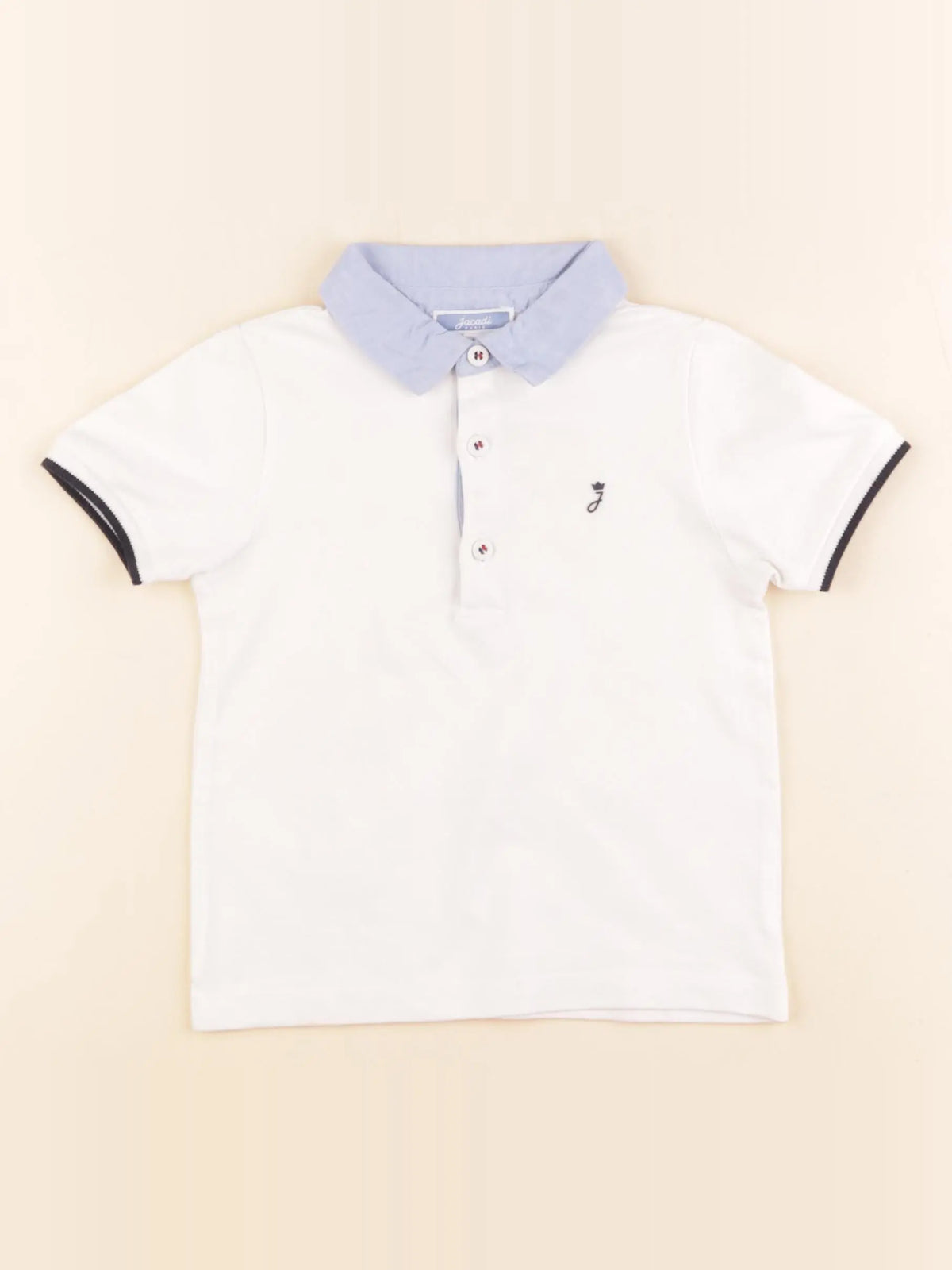 Jacadi - polo blanc, bleu - 24 mois