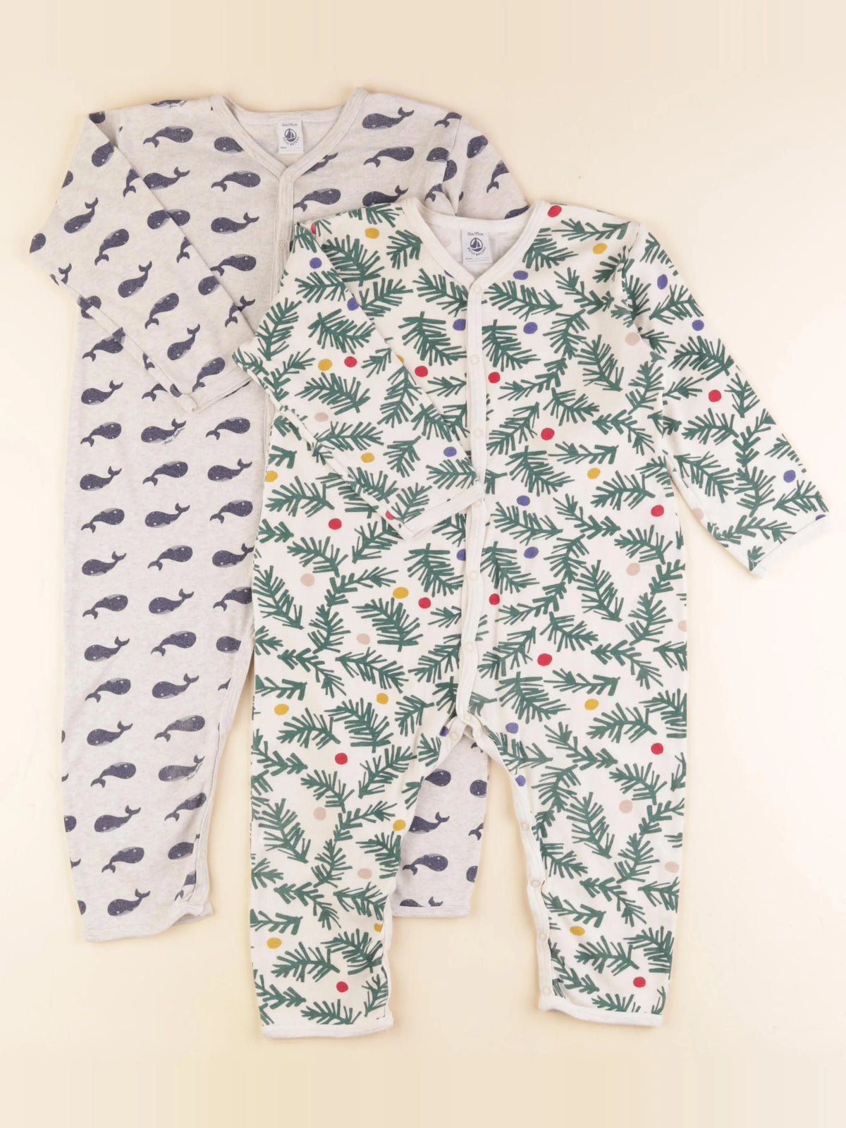 Petit Bateau - lot de 2 pyjamas coton gris, beige - 36 mois