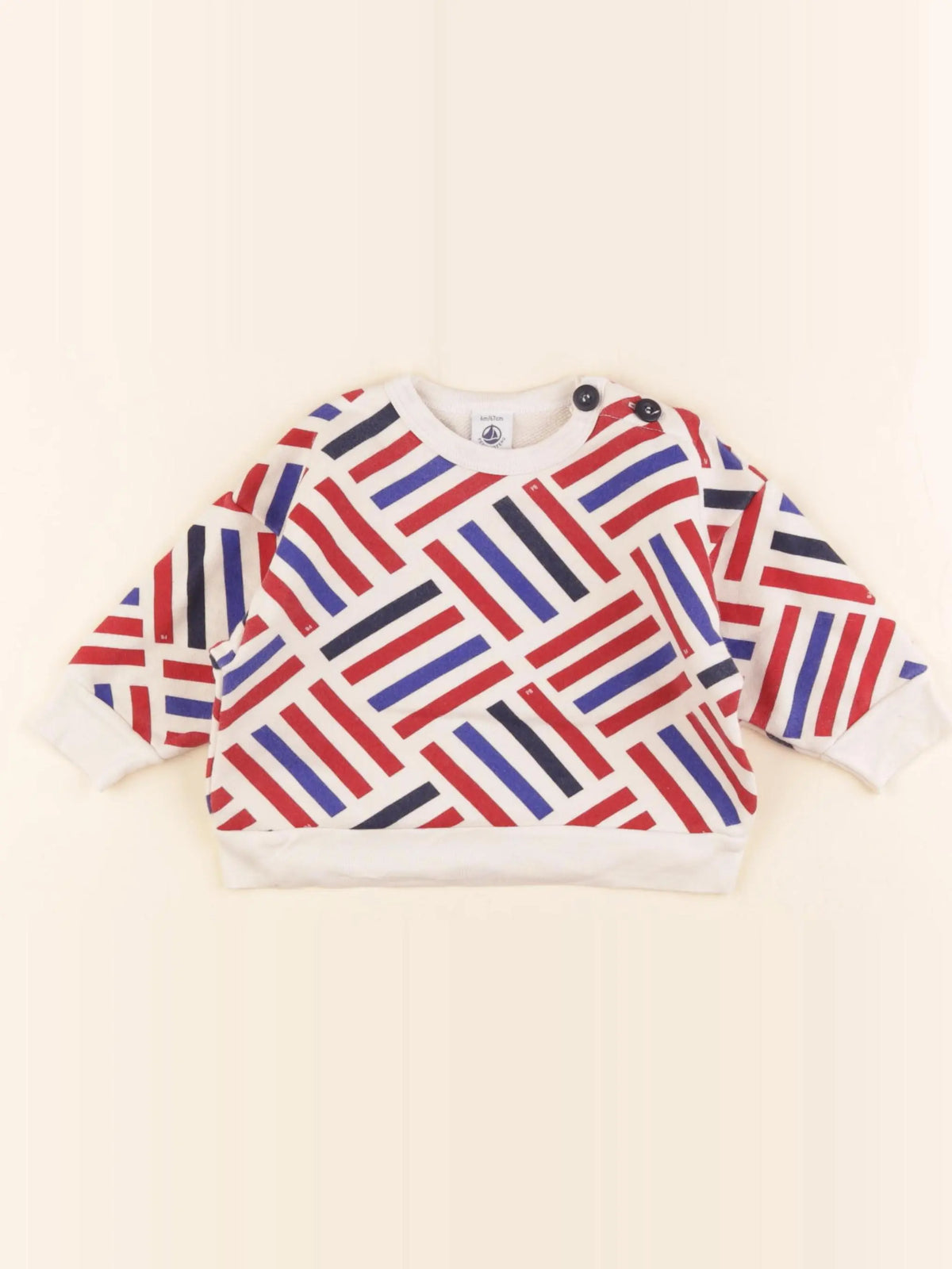 Petit Bateau - sweat bleu, rouge - 6 mois