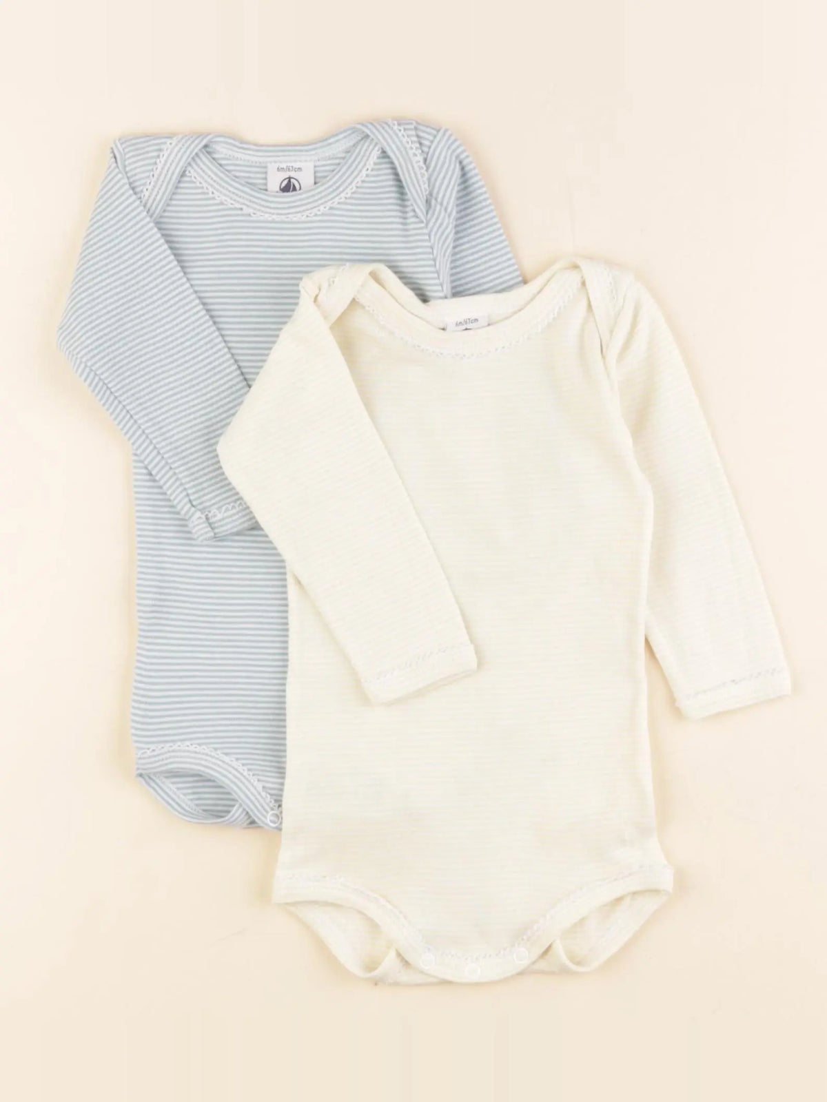 Petit Bateau - lot de 2 bodies en coton jaune, vert - 6 mois