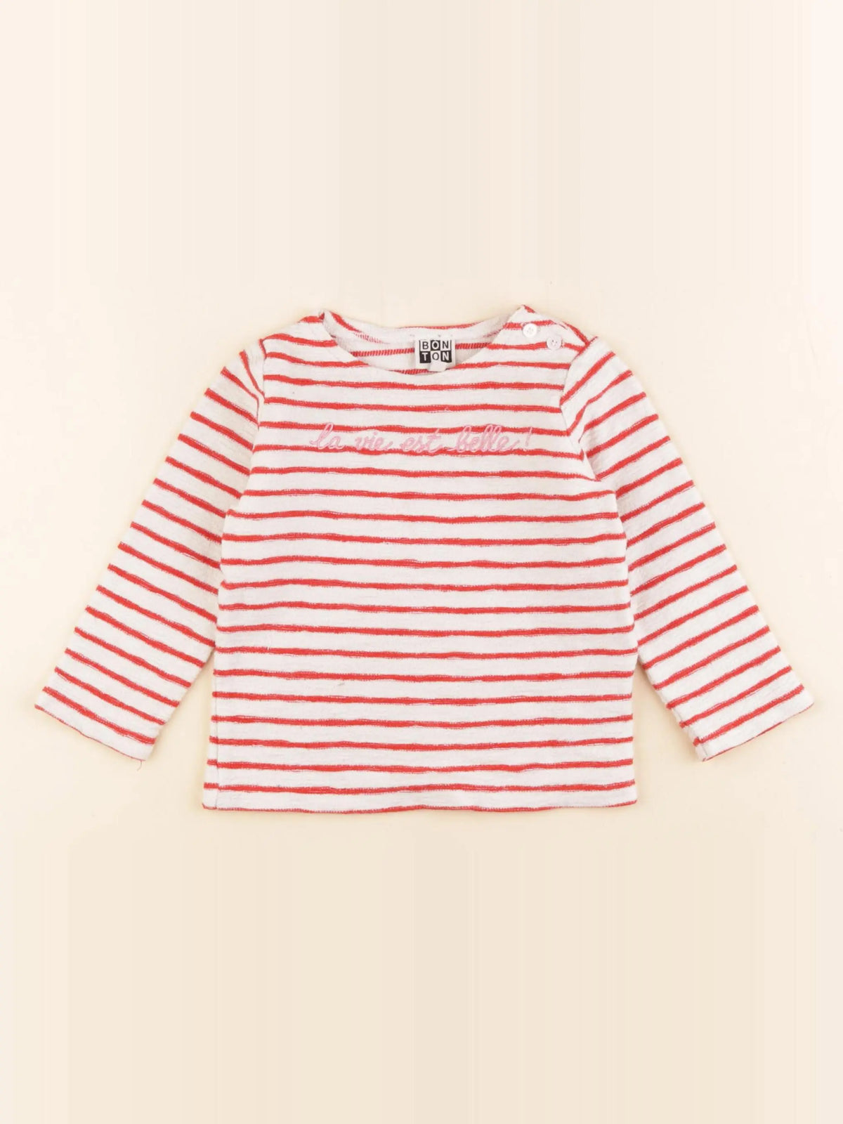 Bonton - tee-shirt beige, rouge - 18 mois