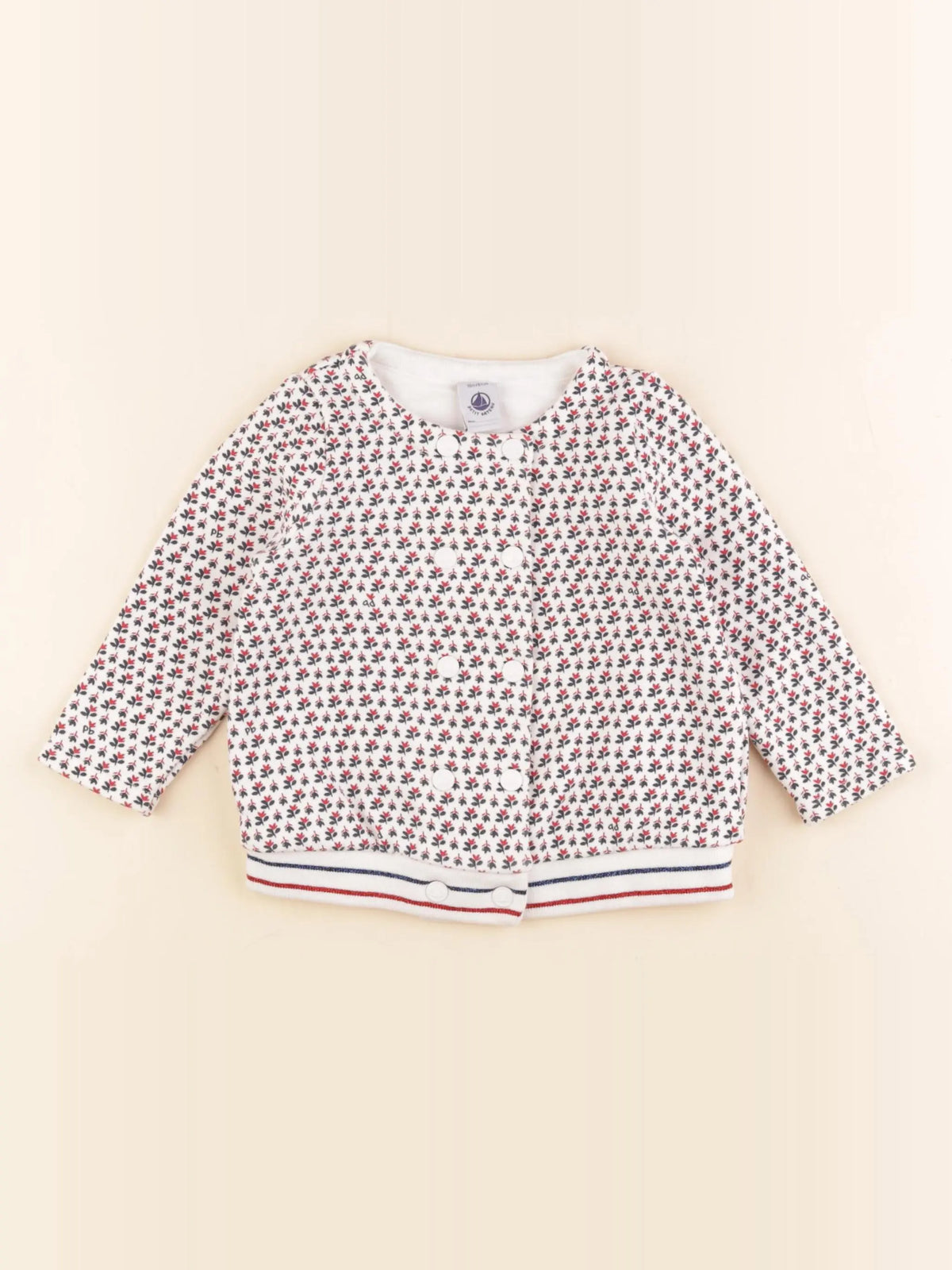 Petit Bateau - sweat coton blanc, bleu - 18 mois