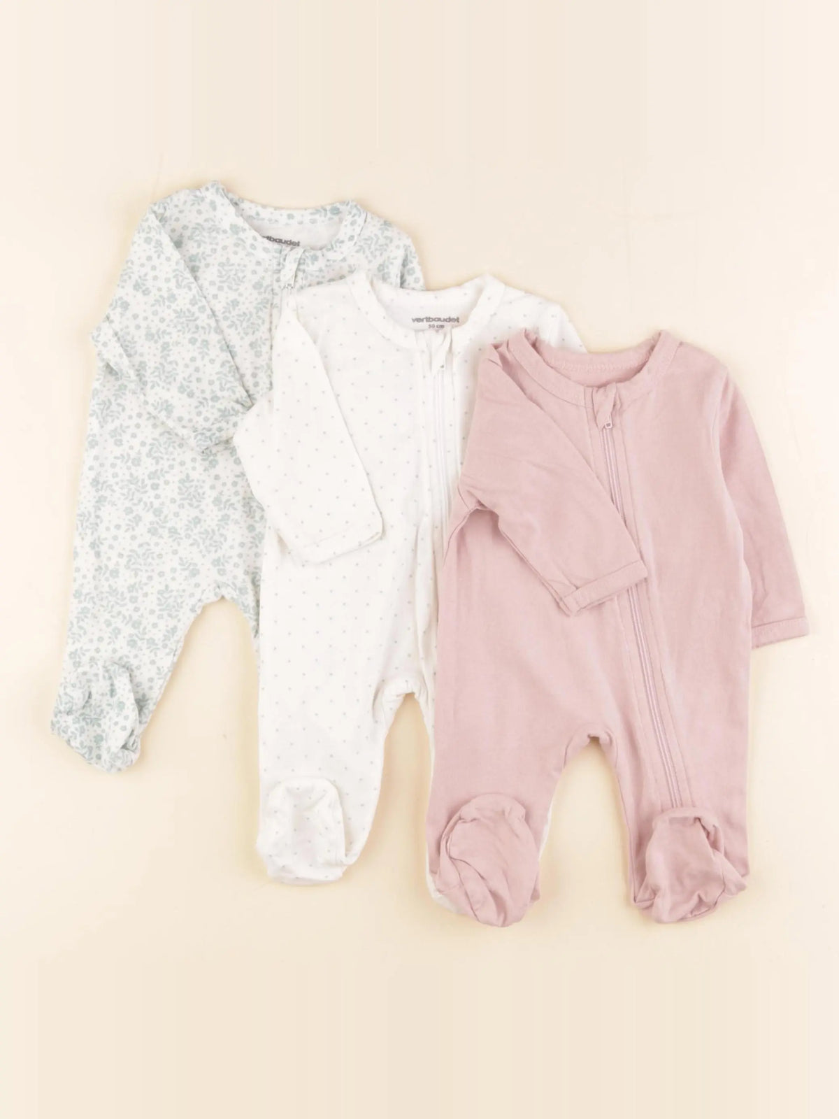 Vertbaudet - lot de 3 pyjamas coton multicolore - 0 mois