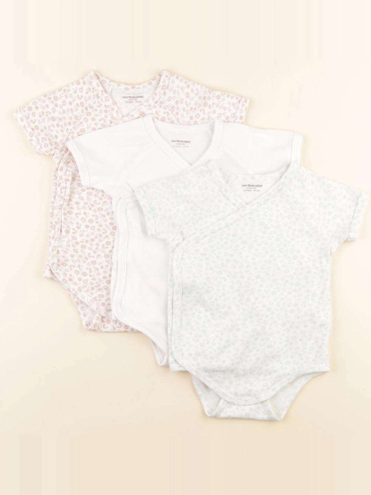 Vertbaudet - lot de 3 bodies en coton multicolore - 1 an