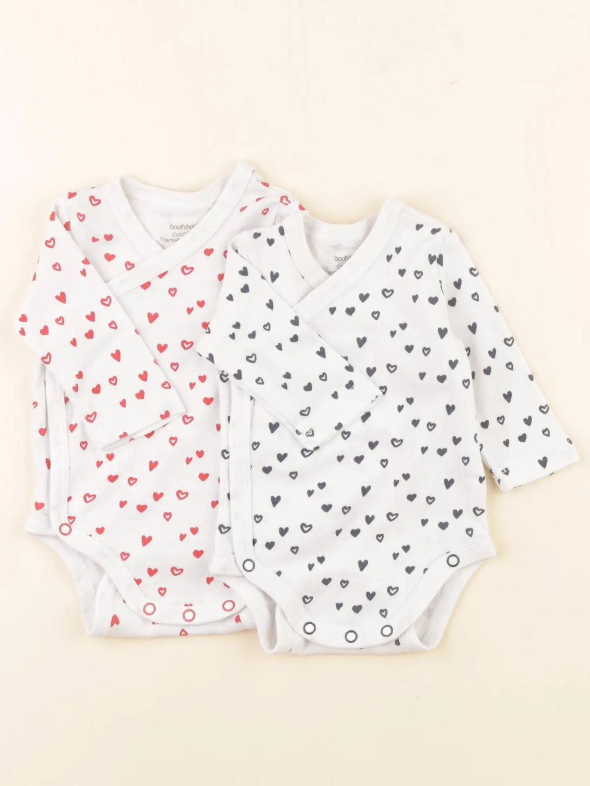 Boutchou - lot de 2 bodies en coton bleu, rouge - 1 mois