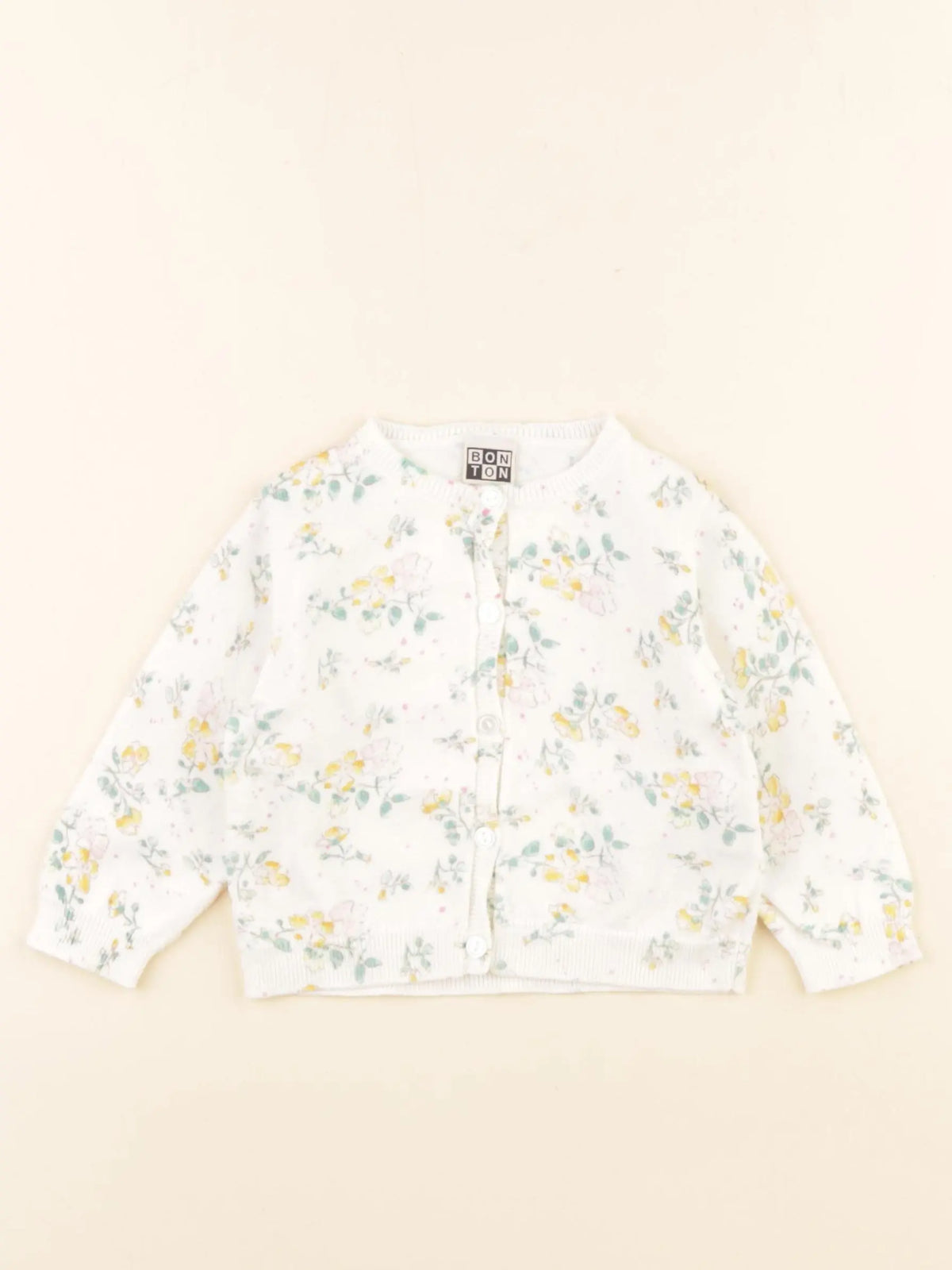 Bonton - gilet blanc, vert - 12 mois