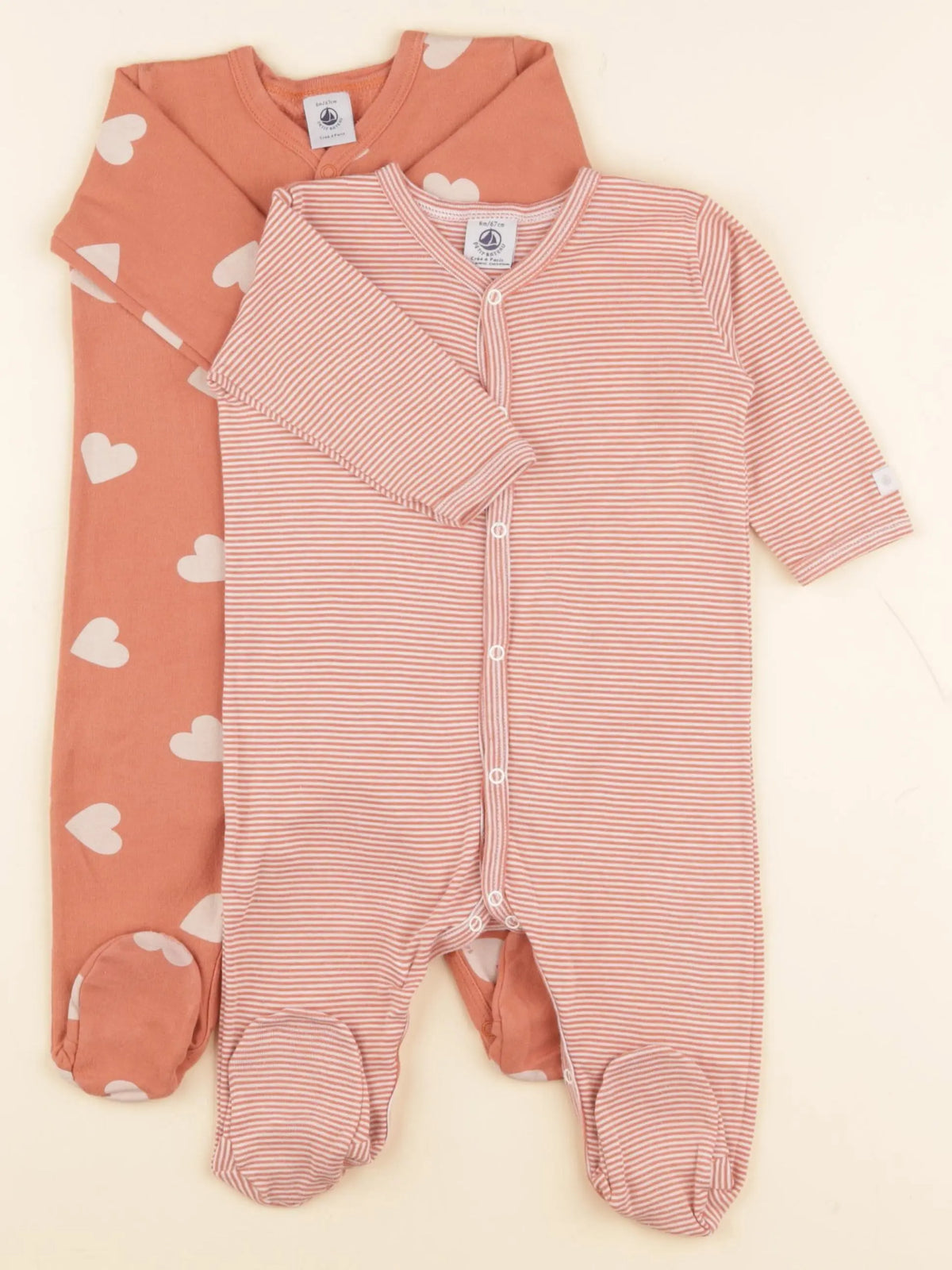 Petit Bateau - lot de 2 pyjamas coton orange - 6 mois