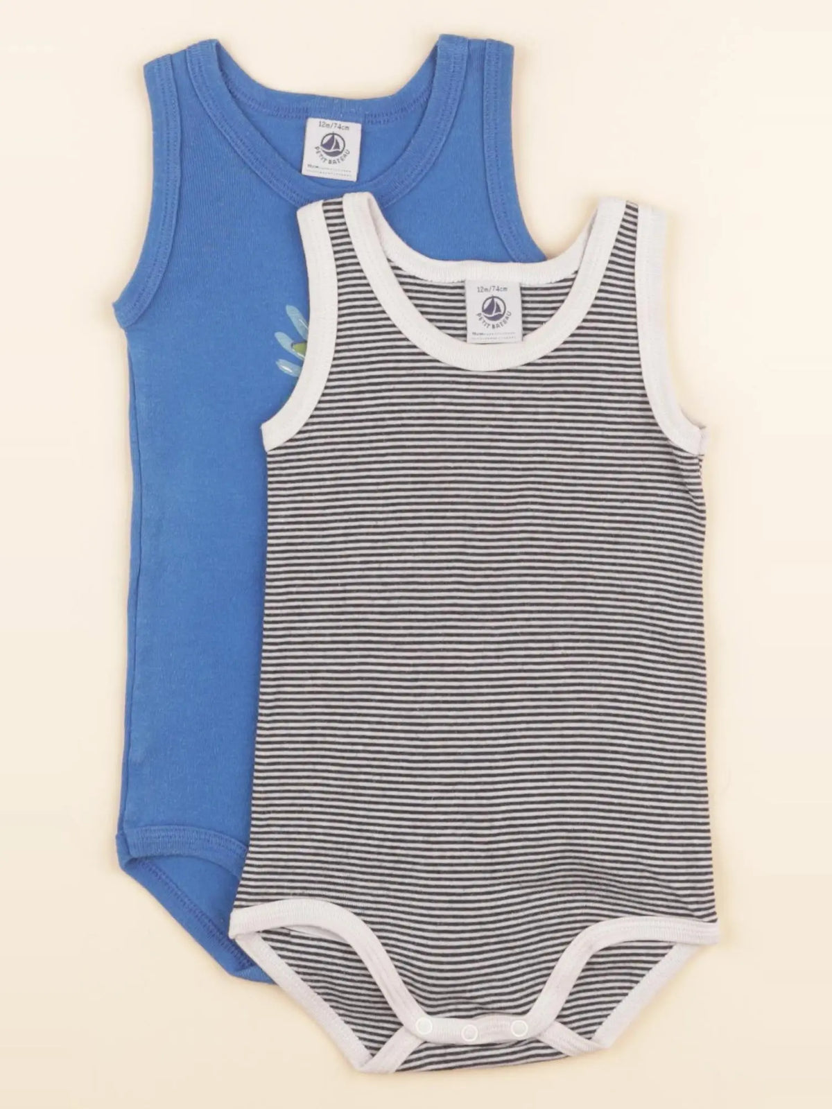 Petit Bateau - lot de 2 bodies en coton bleu - 12 mois