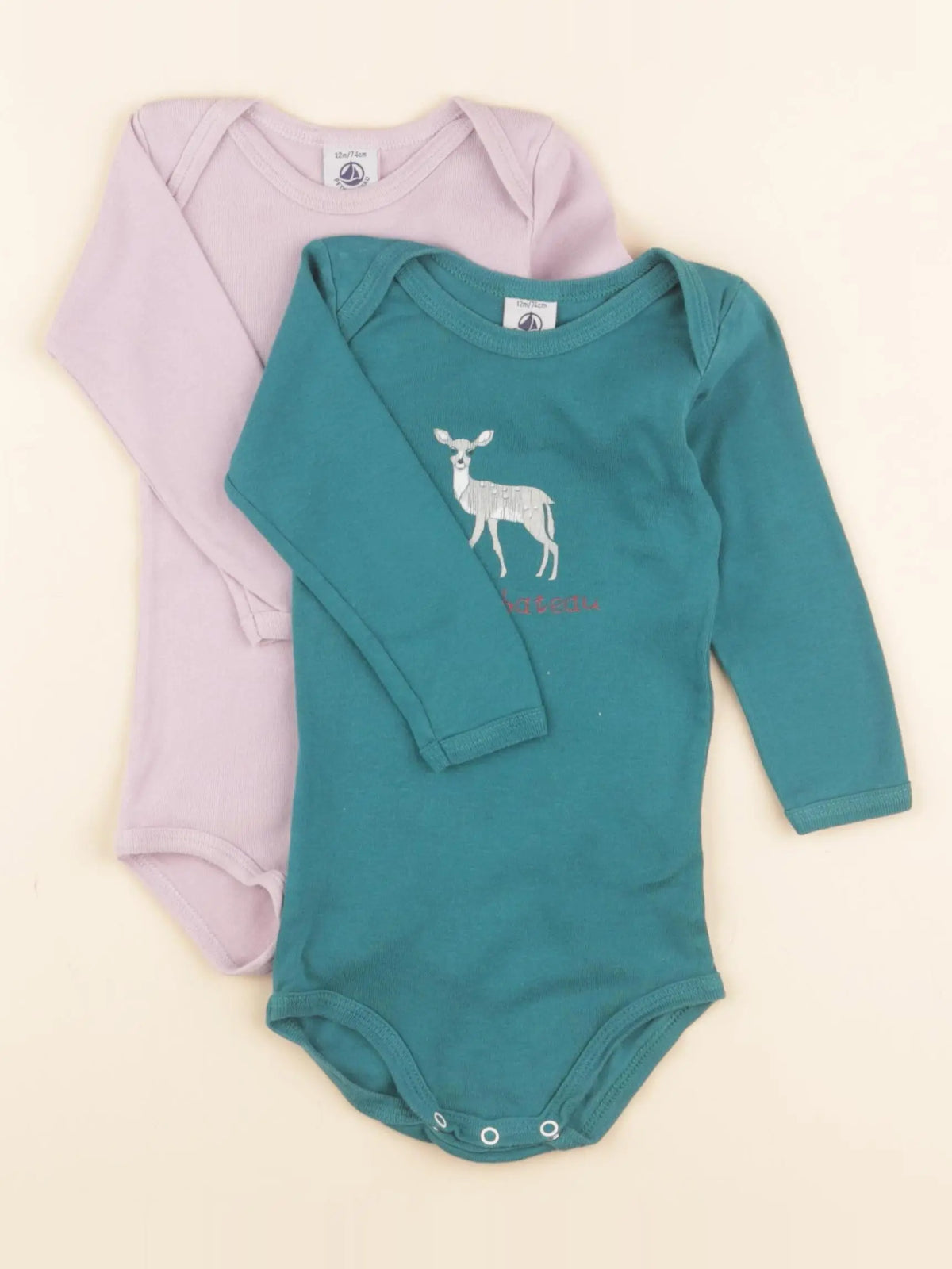 Petit Bateau - lot de 2 bodies en coton multicolore - 12 mois