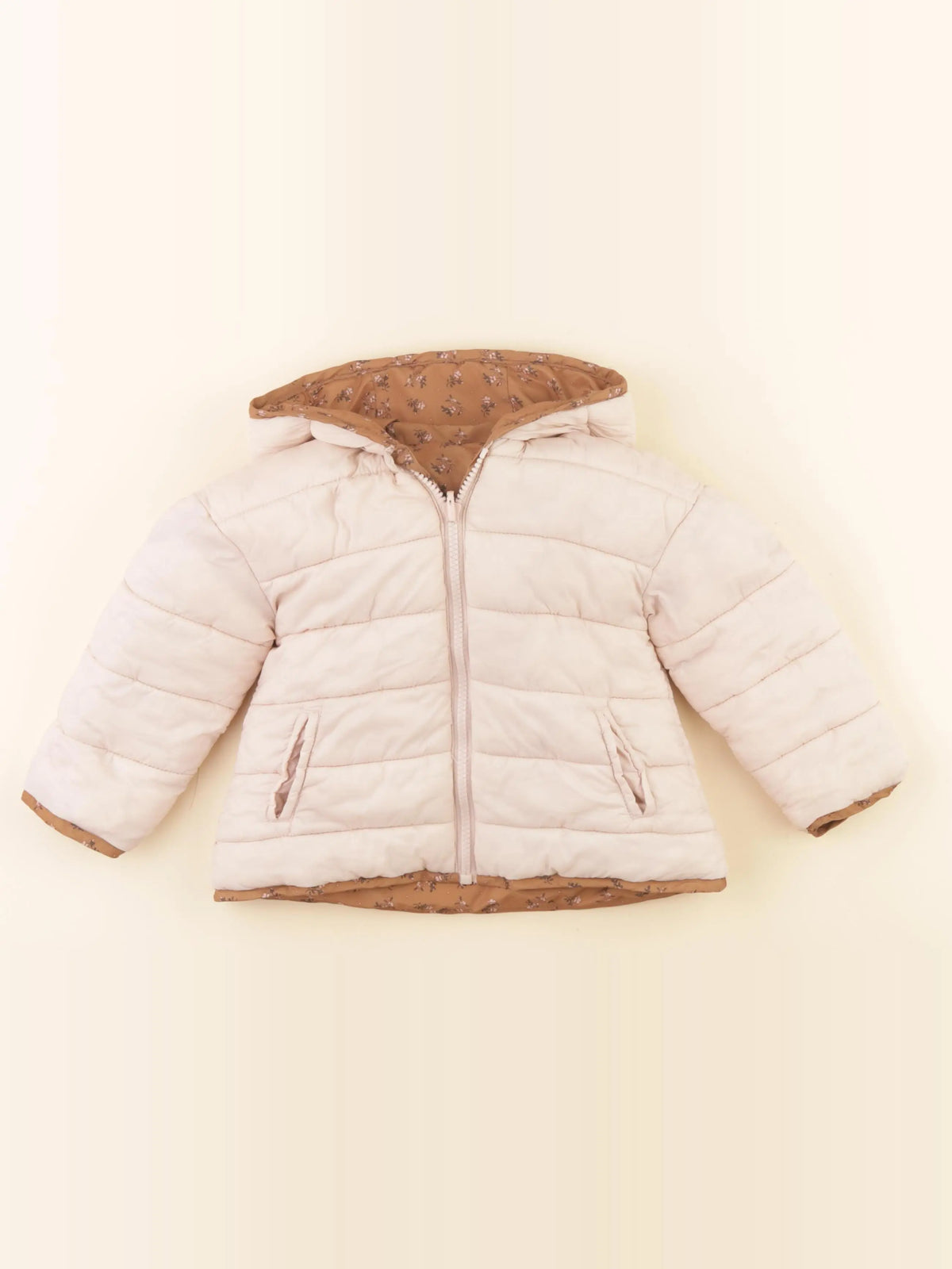 Vertbaudet - doudoune réversible marron, rose - 2 ans