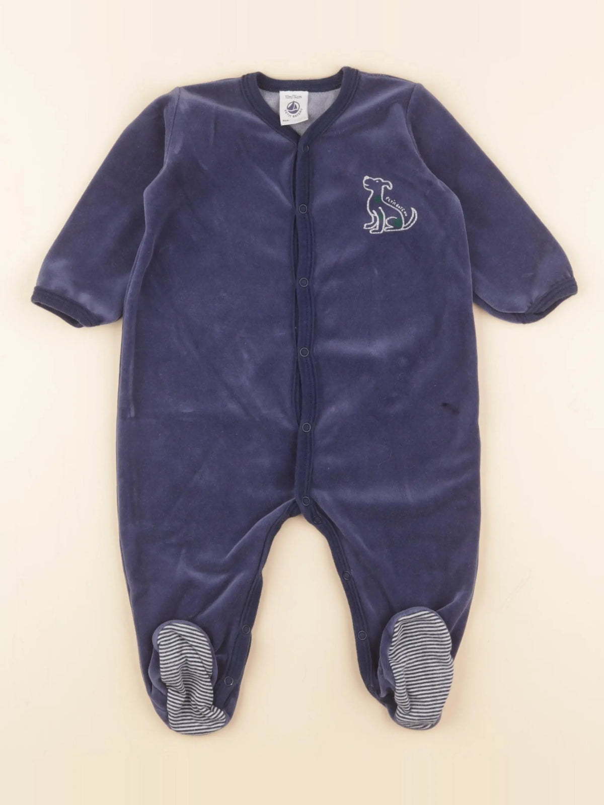 Petit Bateau - pyjama velours bleu - 12 mois