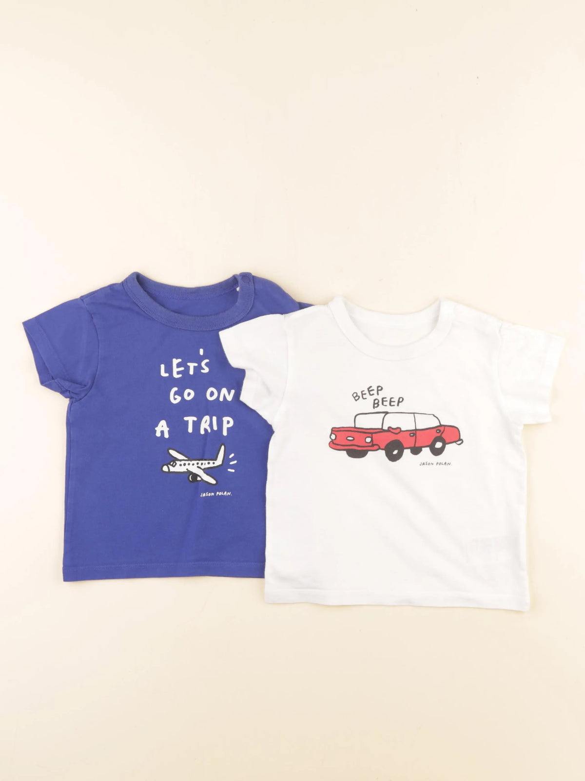 Uniqlo - lot de 2 tee-shirts imprimé au dos bleu, blanc - 12/18 mois