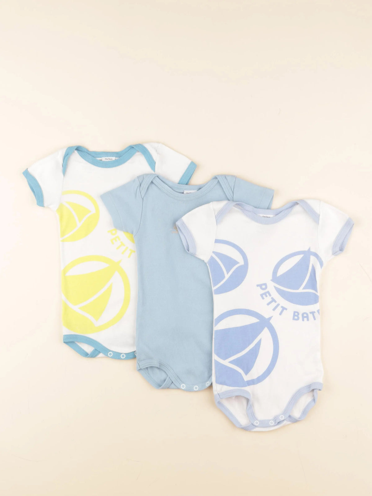 Petit Bateau - lot de 3 bodies en coton bleu - 12 mois