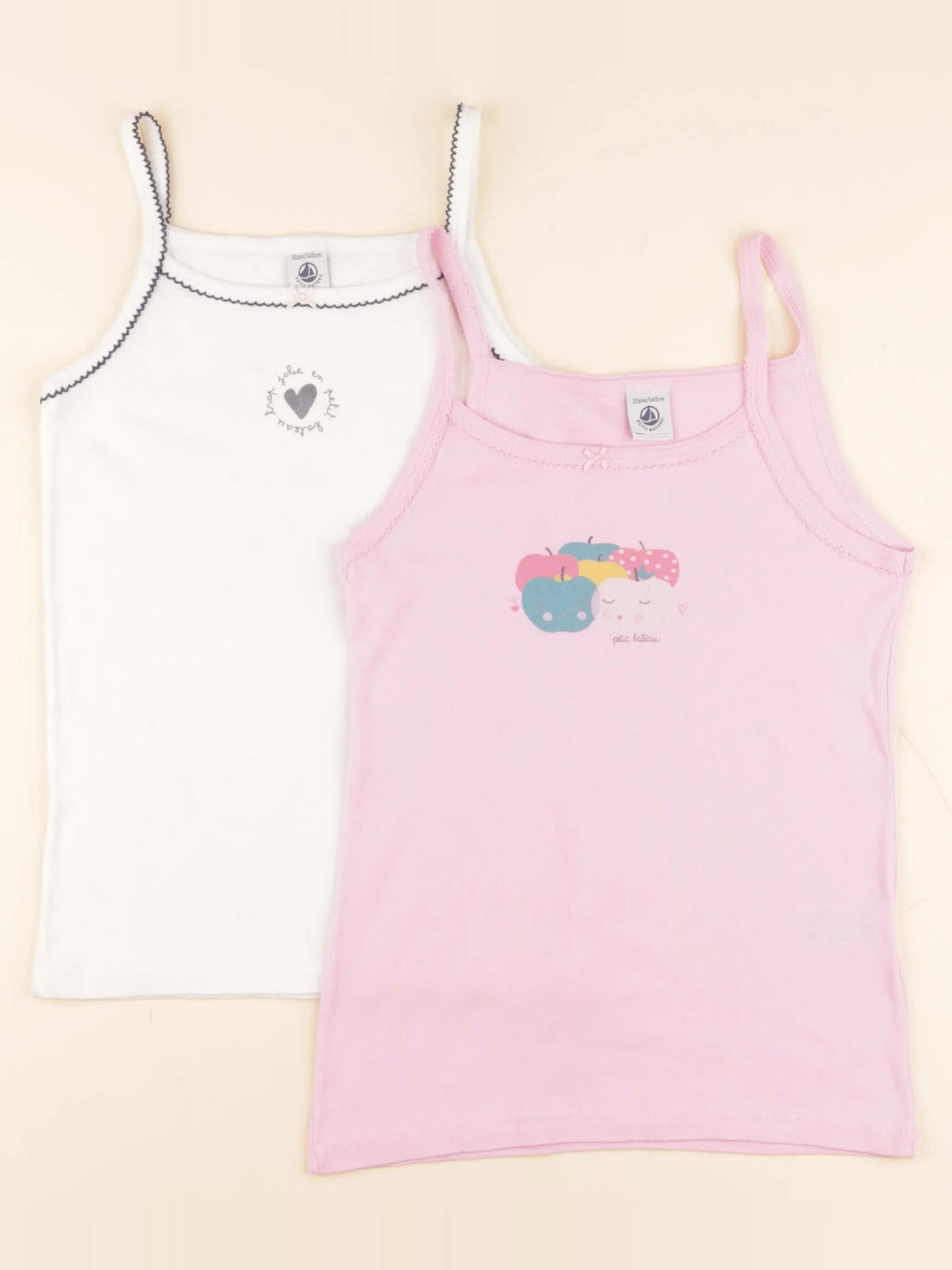 Petit Bateau - lot de 2 maillots de corps blanc, rose - 10 ans