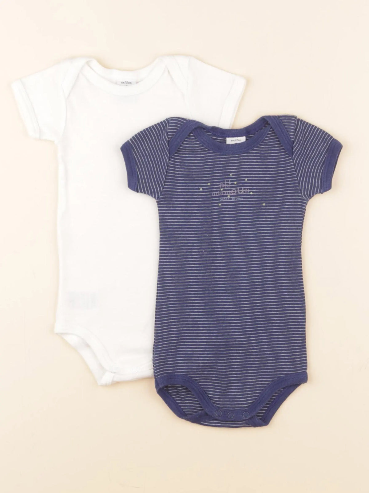 Petit Bateau - lot de 2 bodies en coton bleu - 6 mois