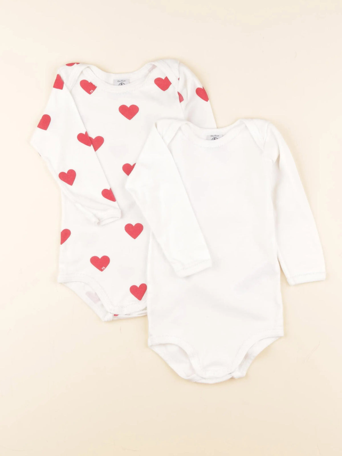 Petit Bateau - lot de 2 bodies en coton blanc, rouge - 18 mois