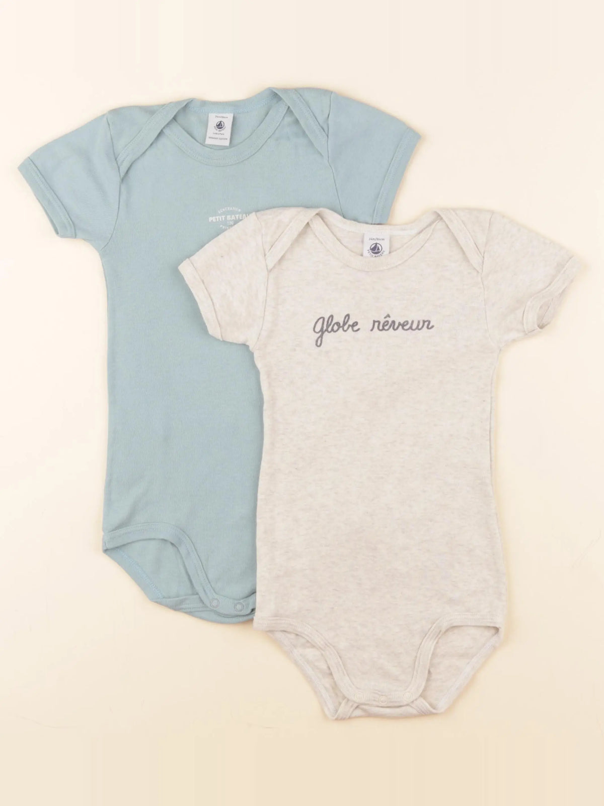 Petit Bateau - lot de 2 bodies en coton beige, bleu - 24 mois