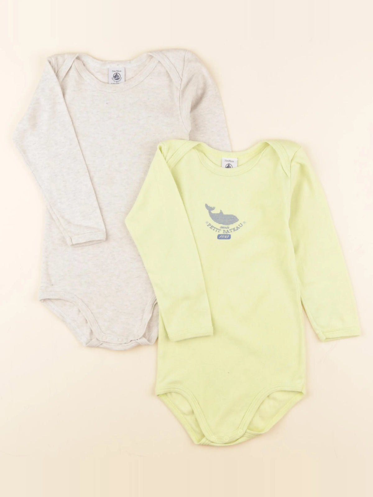 Petit Bateau - lot de 2 bodies en coton jaune, beige - 24 mois