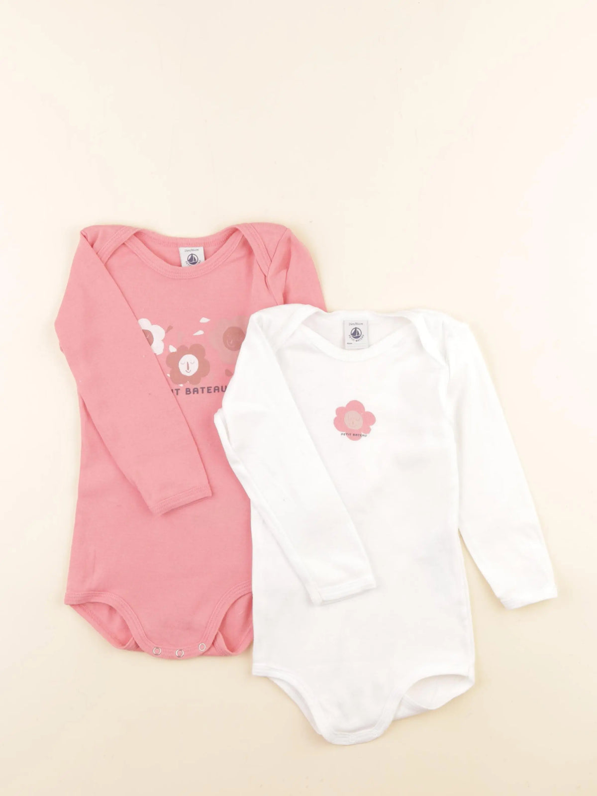 Petit Bateau - lot de 2 bodies en coton blanc, rose - 24 mois