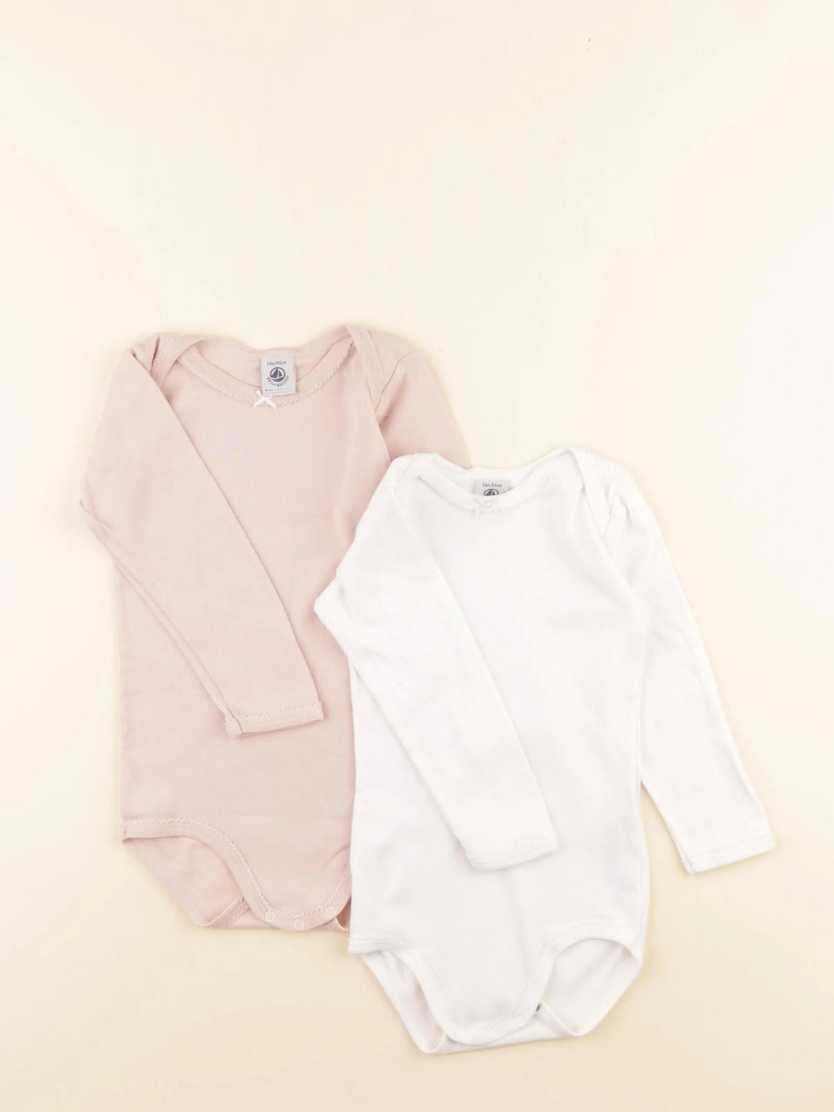 Petit Bateau - lot de 2 bodies en coton blanc, rose - 24 mois