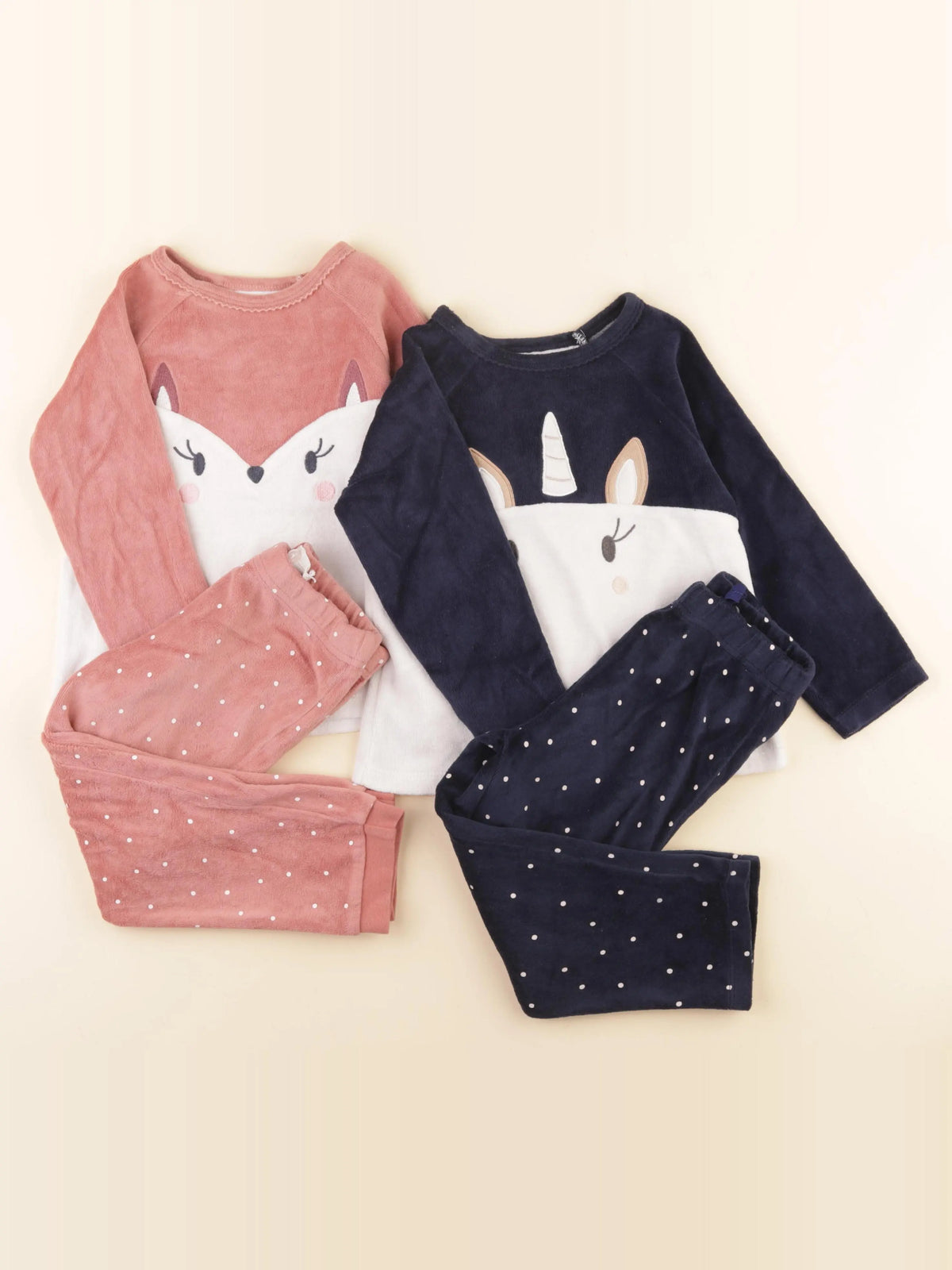 Vertbaudet - lot de 2 pyjamas velours bleu, rose - 4 ans