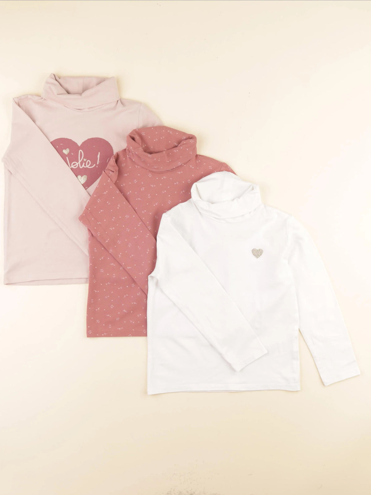 Vertbaudet - lot de 3 sous-pulls blanc, rose - 6 ans