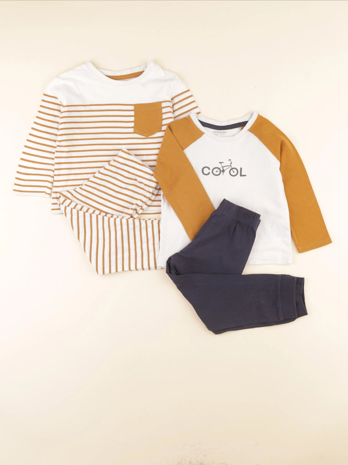 Vertbaudet - lot de 2 pyjamas coton beige, marron - 3 ans