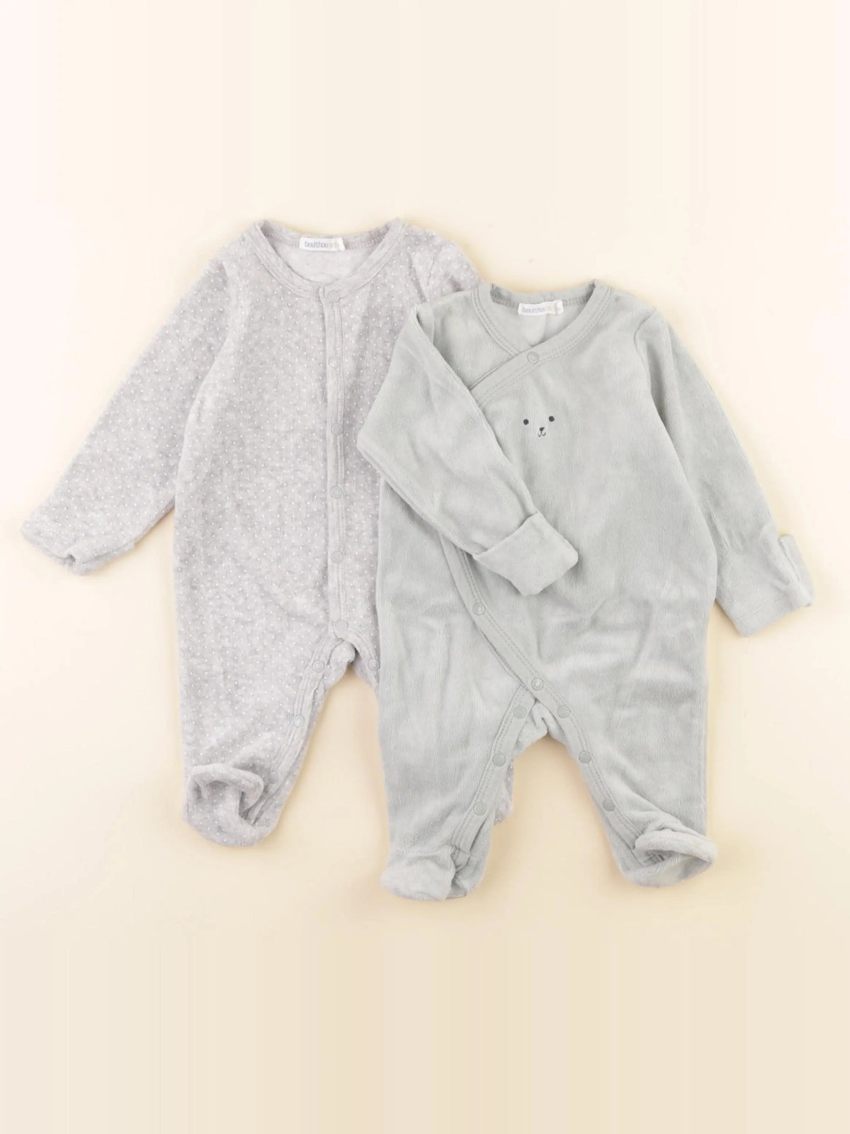 Boutchou - lot de 2 pyjamas velours vert, gris - 1 mois