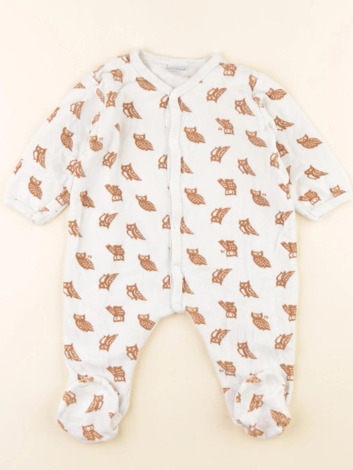 Petit Bateau - pyjama velours blanc, marron - 12 mois