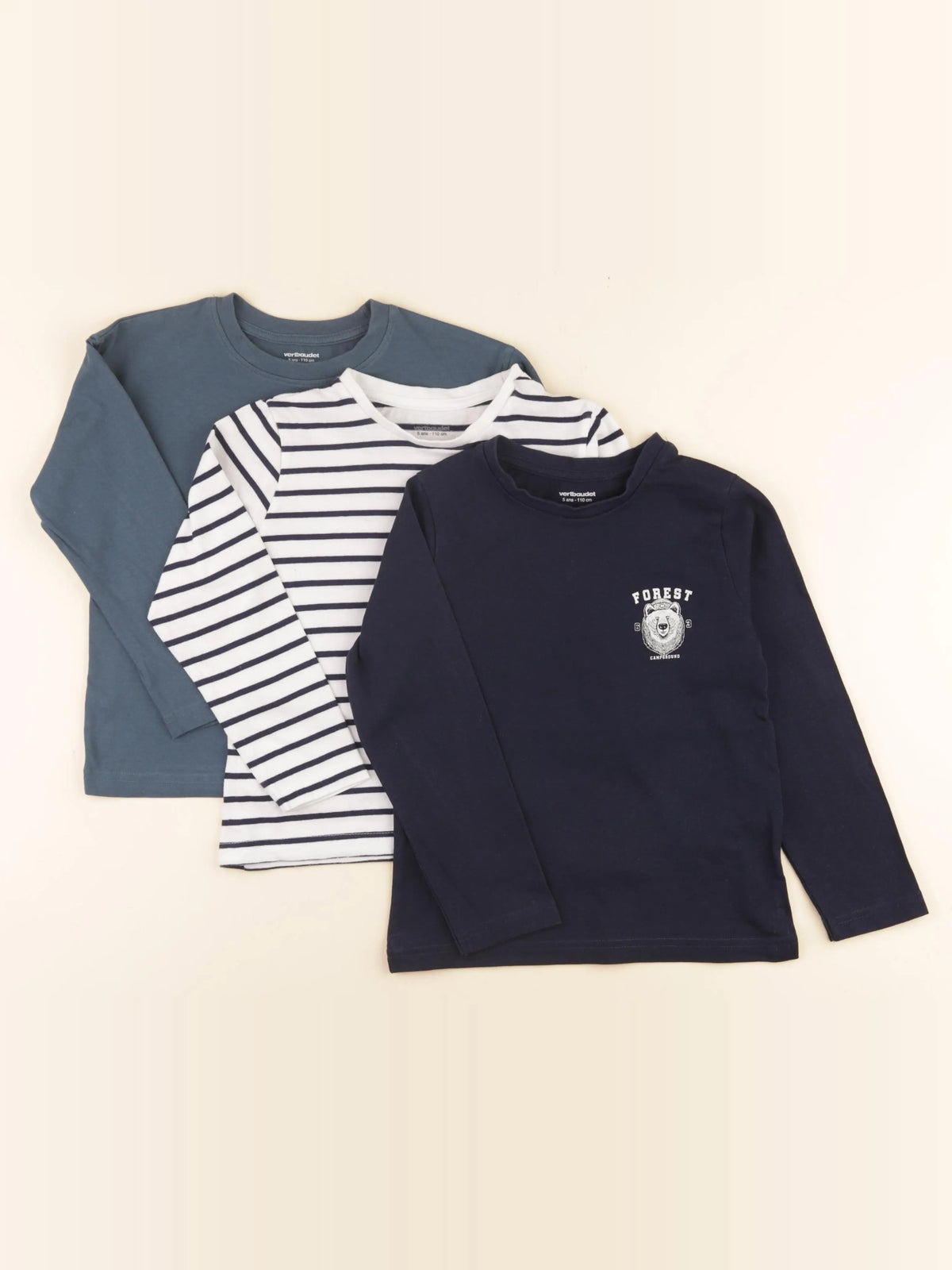 Vertbaudet - lot de 3 tee-shirts bleu, vert - 5 ans