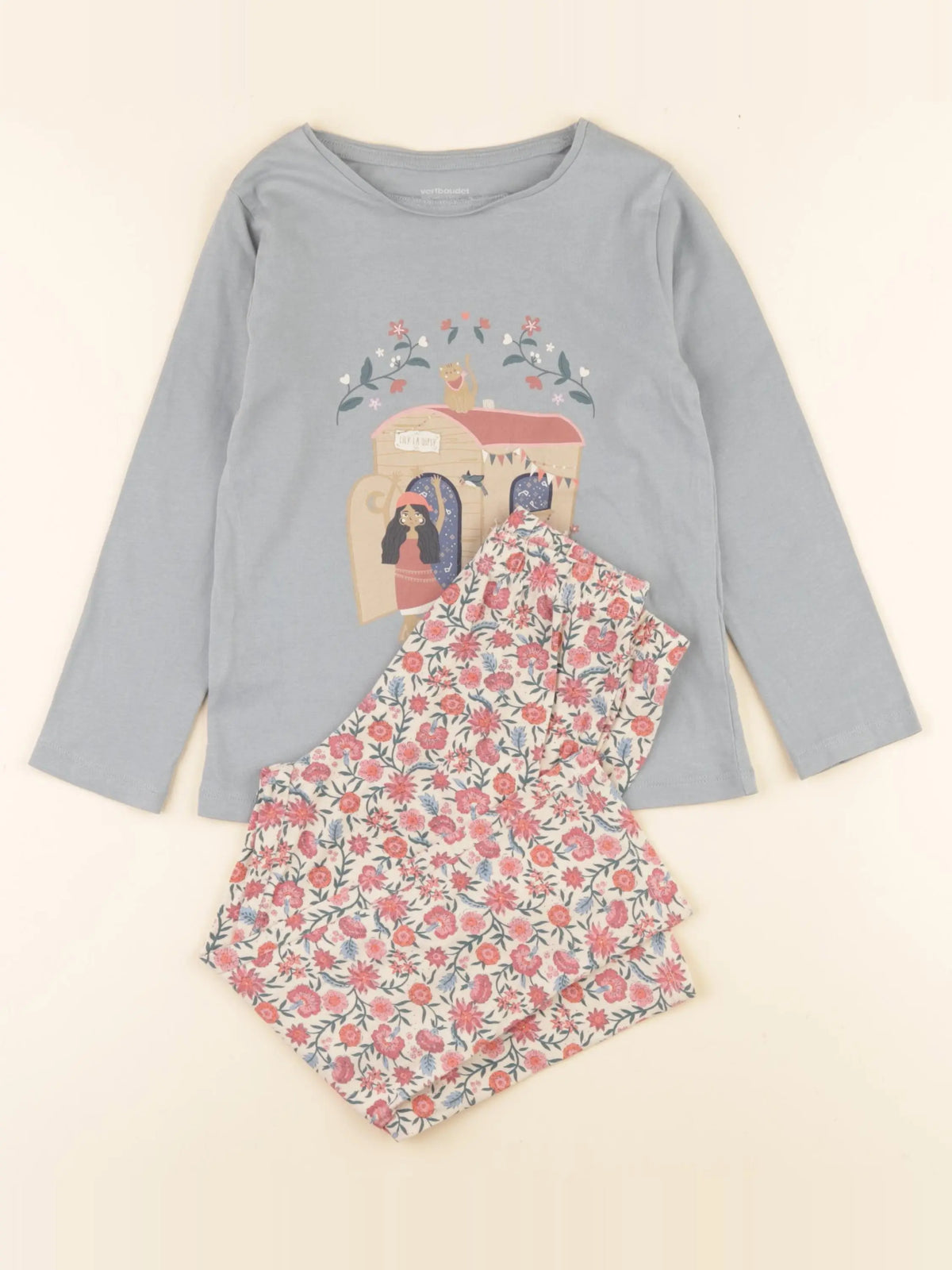 Vertbaudet - pyjama coton vert, rose - 5 ans