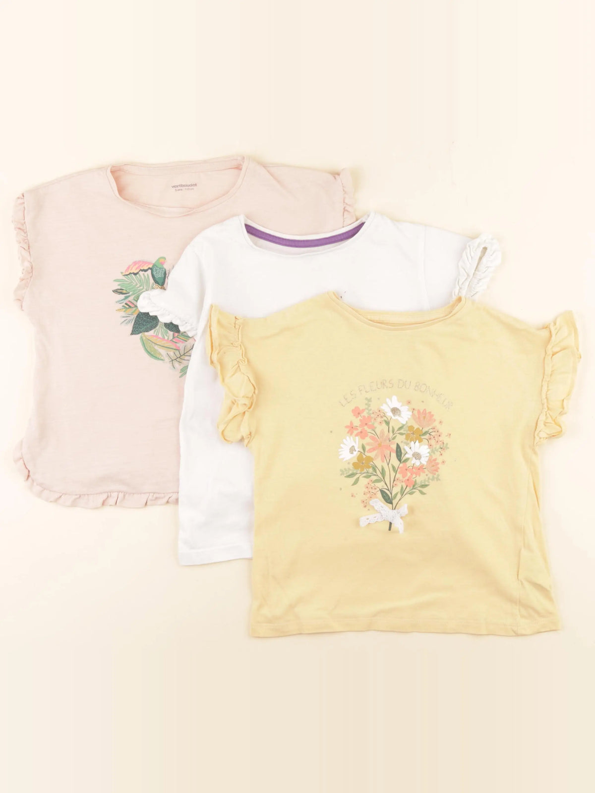 Vertbaudet - lot de 3 tee-shirts jaune, rose - 5 ans