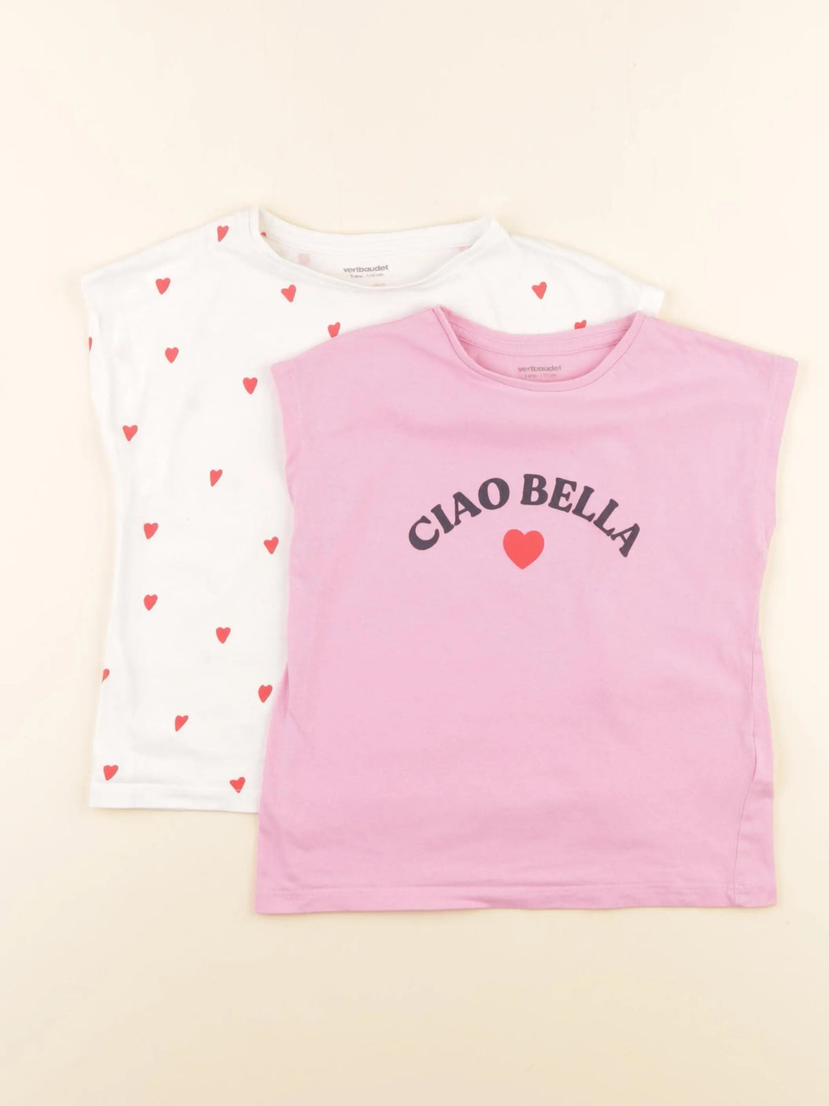 Vertbaudet - lot de 2 tee-shirts rose, rouge - 5 ans