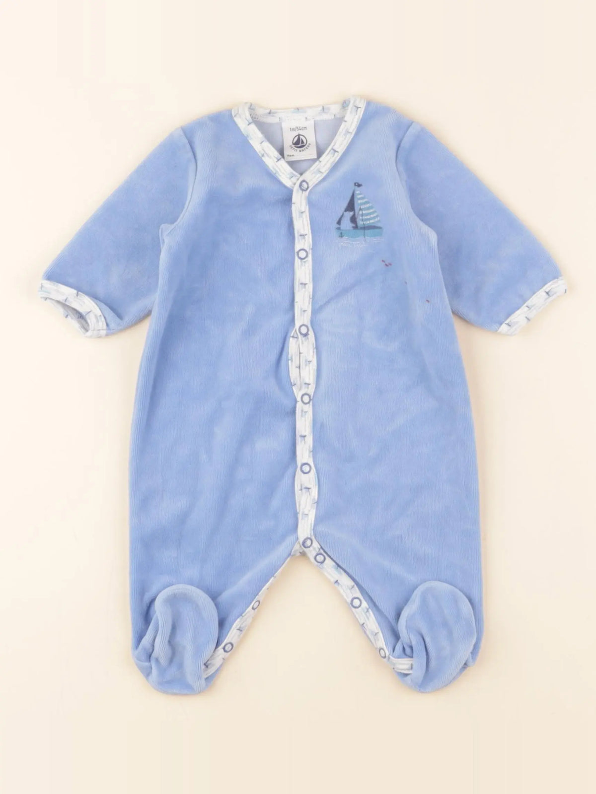 Petit Bateau - pyjama velours bleu - 1 mois
