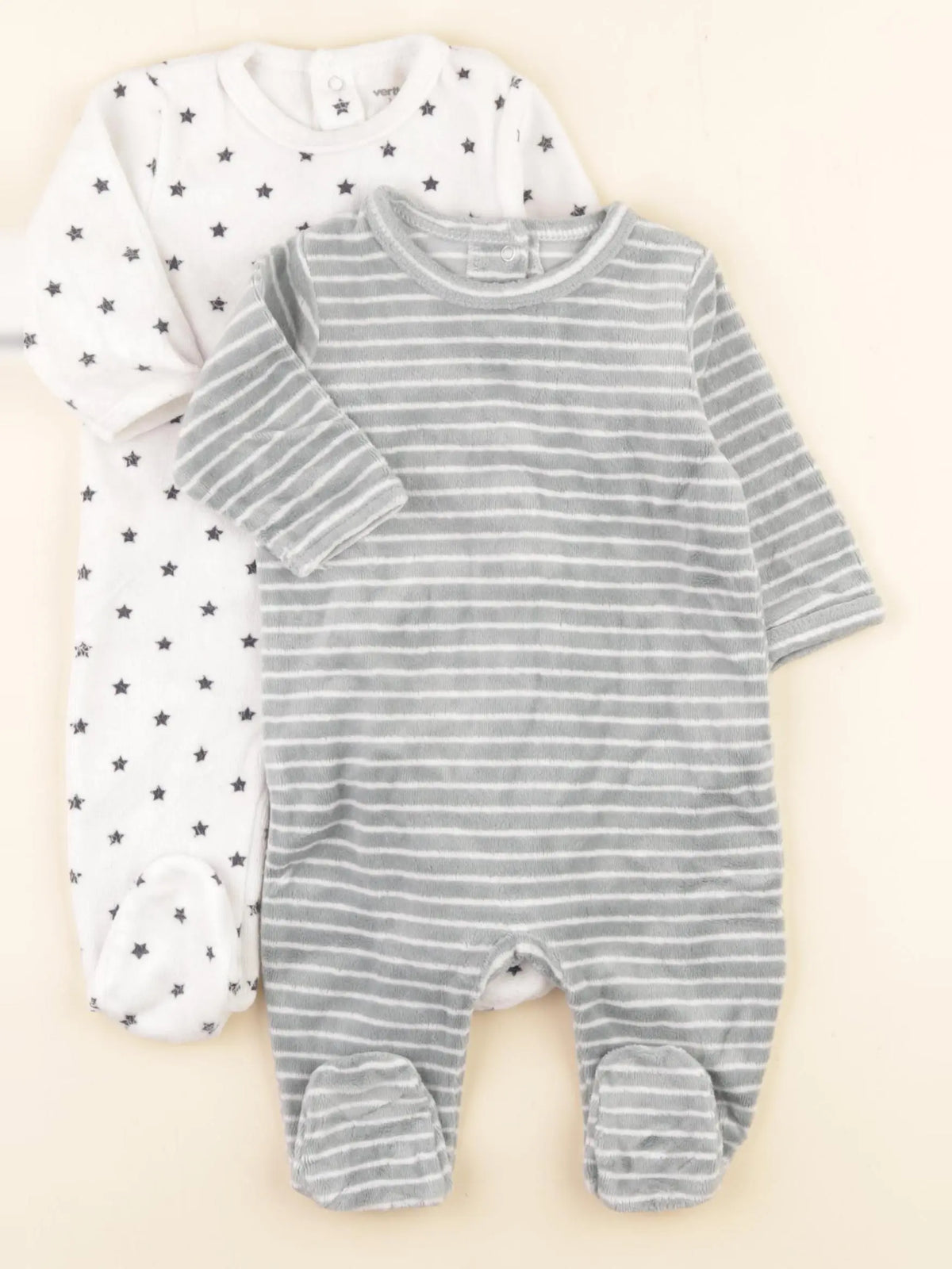 Vertbaudet - lot de 2 pyjamas velours vert, blanc - 3 mois