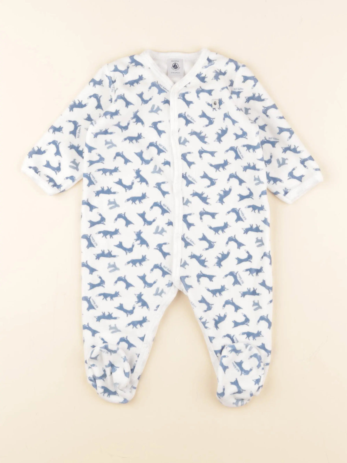 Petit Bateau - pyjama velours bleu, blanc - 6 mois