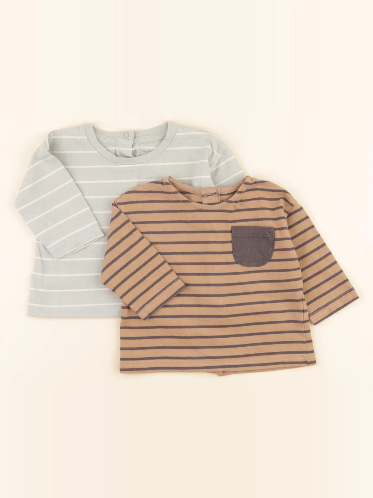 Vertbaudet - lot de 2 tee-shirts marron, vert - 3 mois