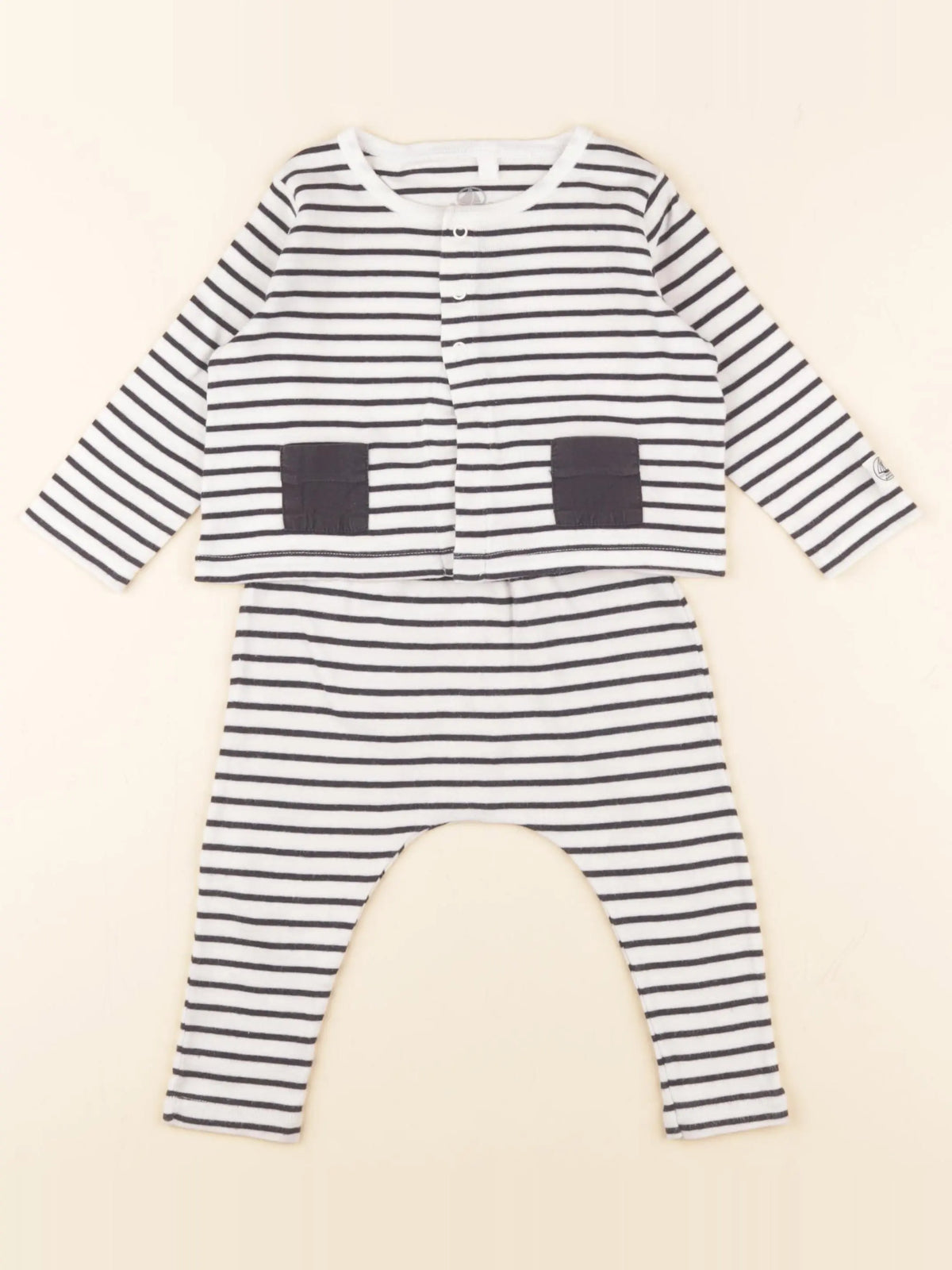Petit Bateau - ensemble blanc, bleu - 12 mois