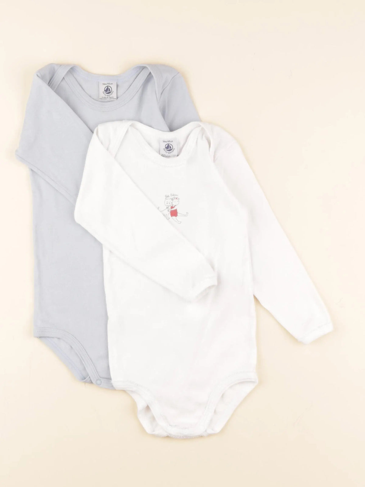 Petit Bateau - lot de 2 bodies en coton blanc, bleu - 36 mois