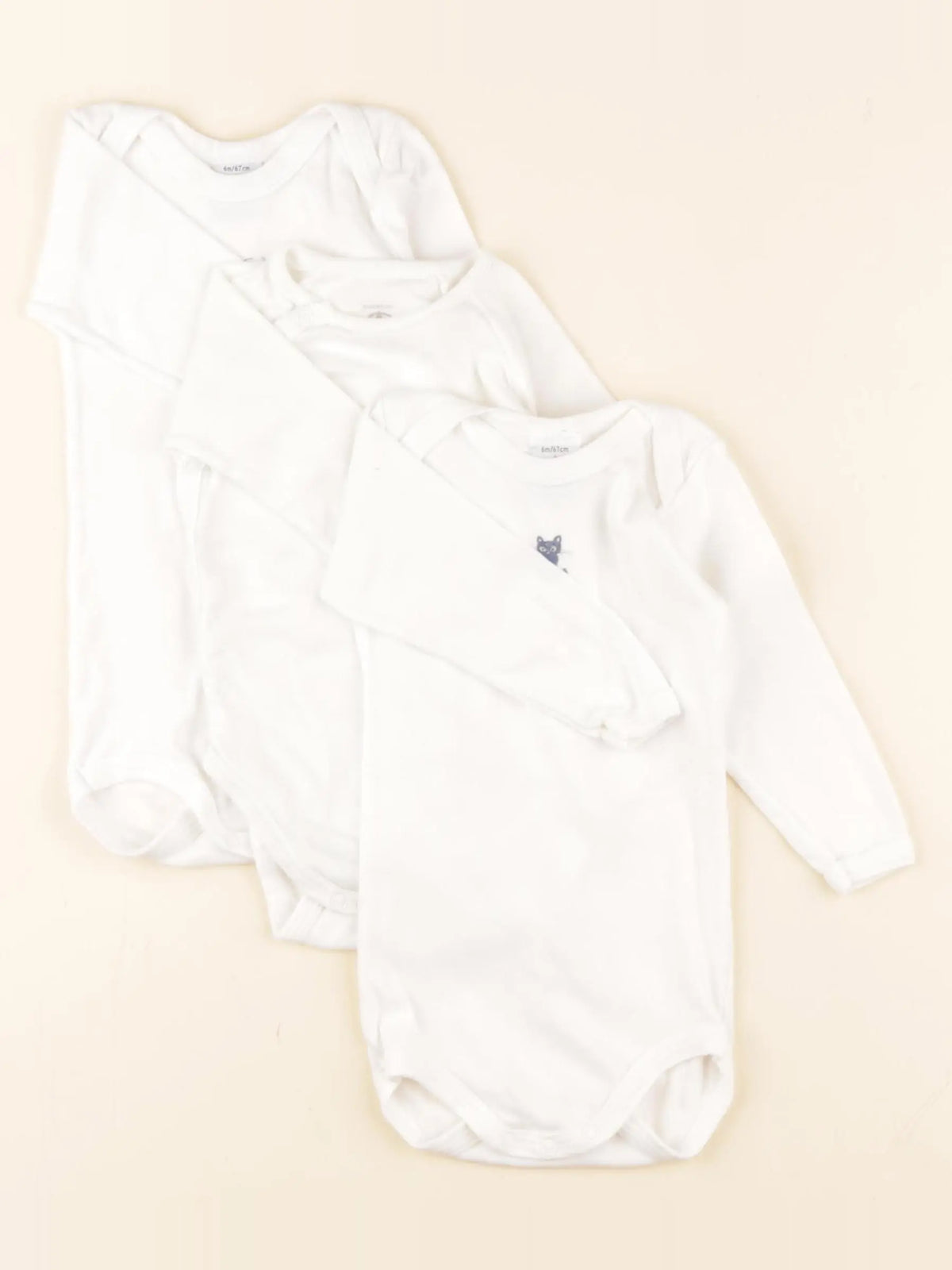 Petit Bateau - lot de 3 bodies en coton blanc - 6 mois