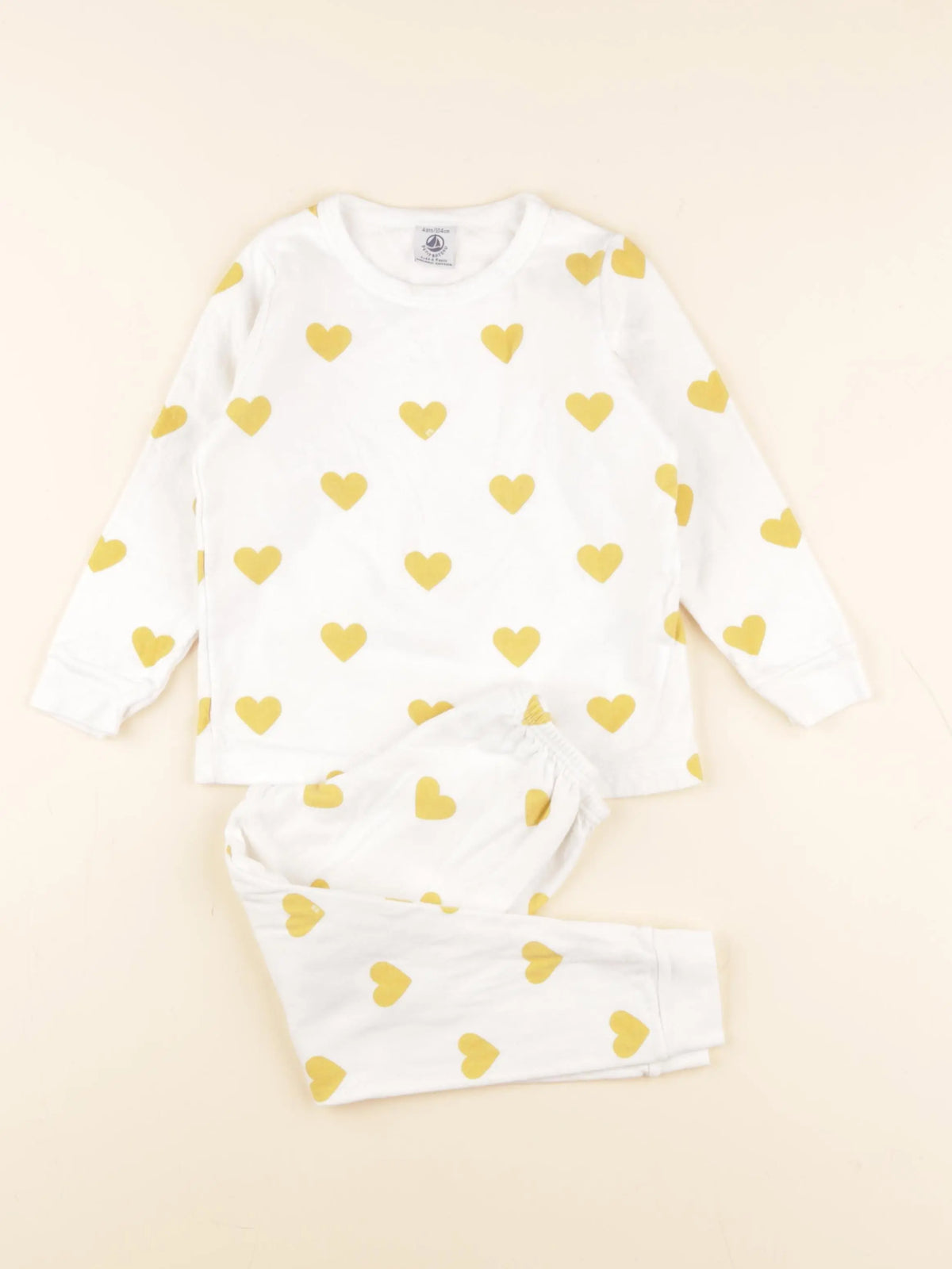Petit Bateau - pyjama coton blanc, jaune - 4 ans