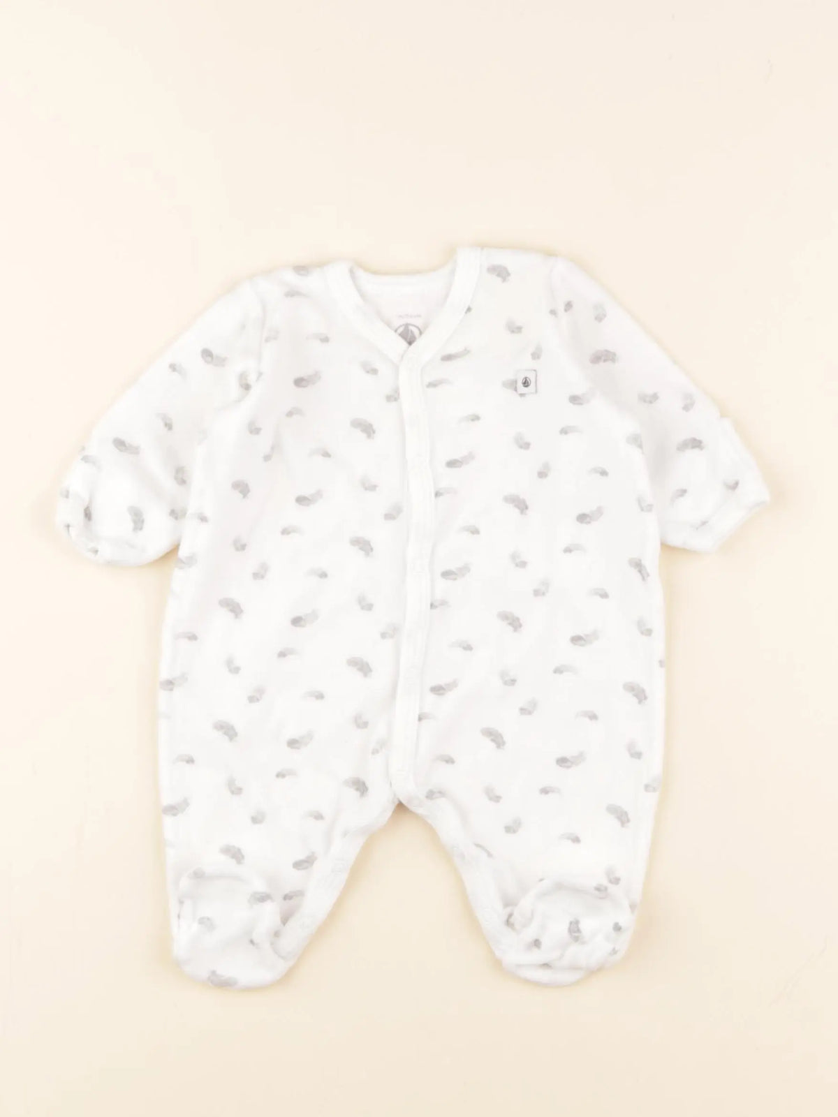 Petit Bateau - pyjama velours blanc, gris - 1 mois