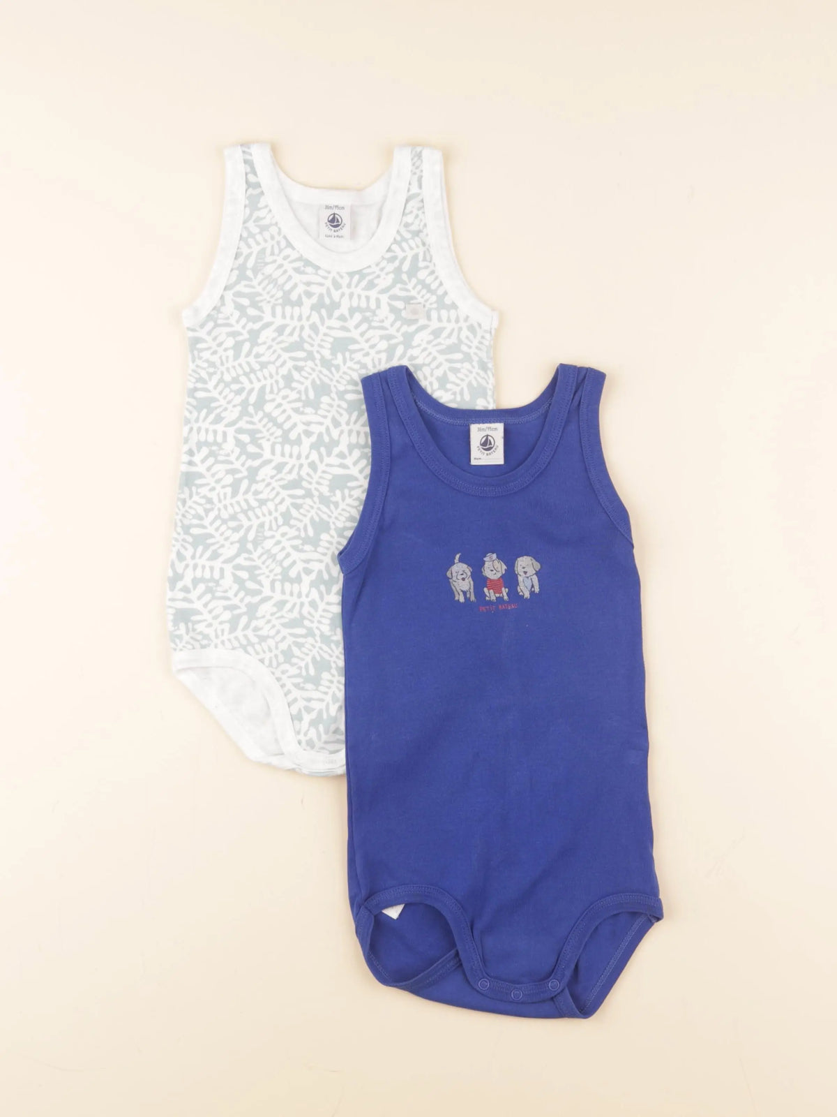 Petit Bateau - lot de 2 bodies en coton bleu, blanc - 36 mois