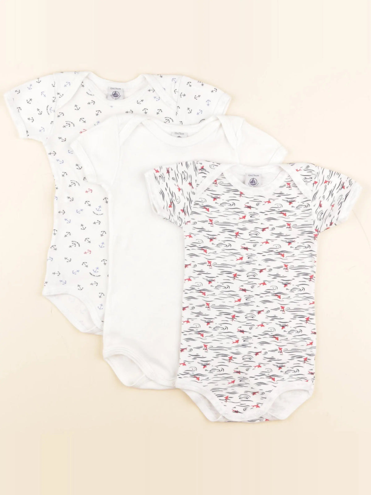 Petit Bateau - lot de 3 bodies en coton blanc - 12 mois