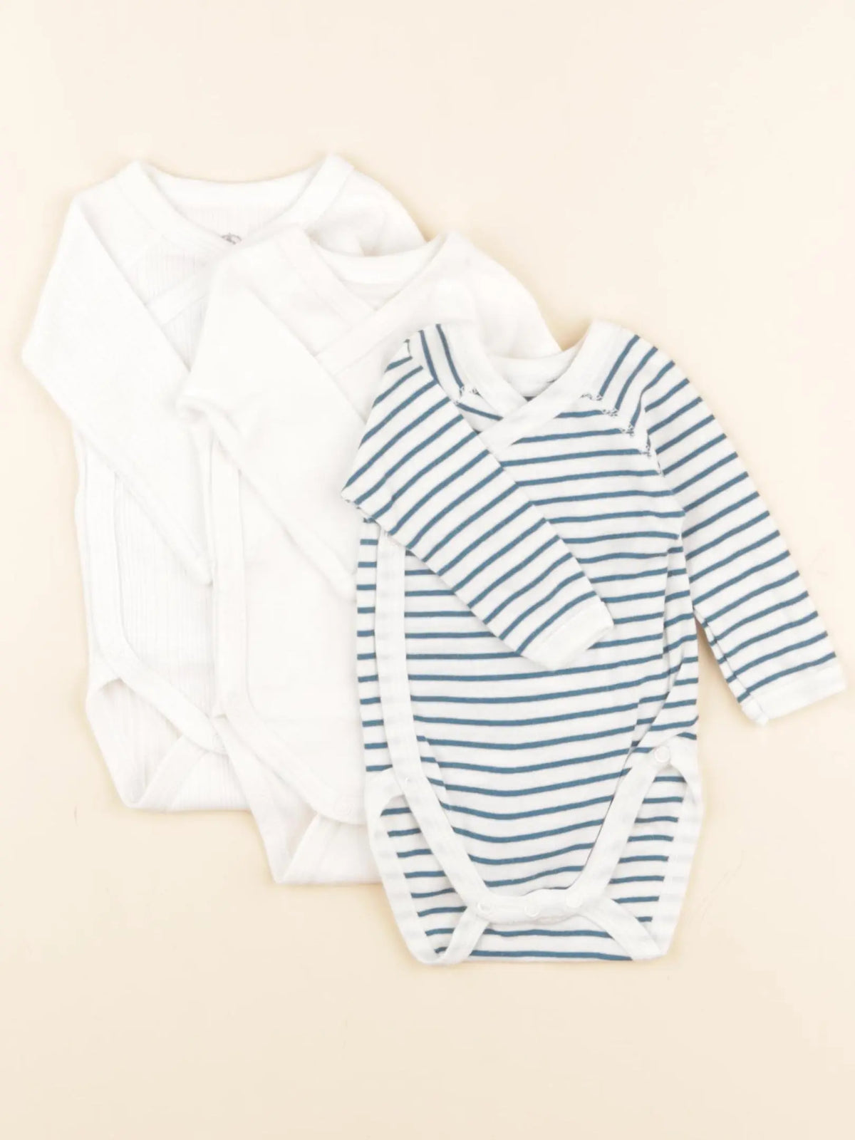 Petit Bateau - lot de 3 bodies en coton blanc, bleu - 1 mois